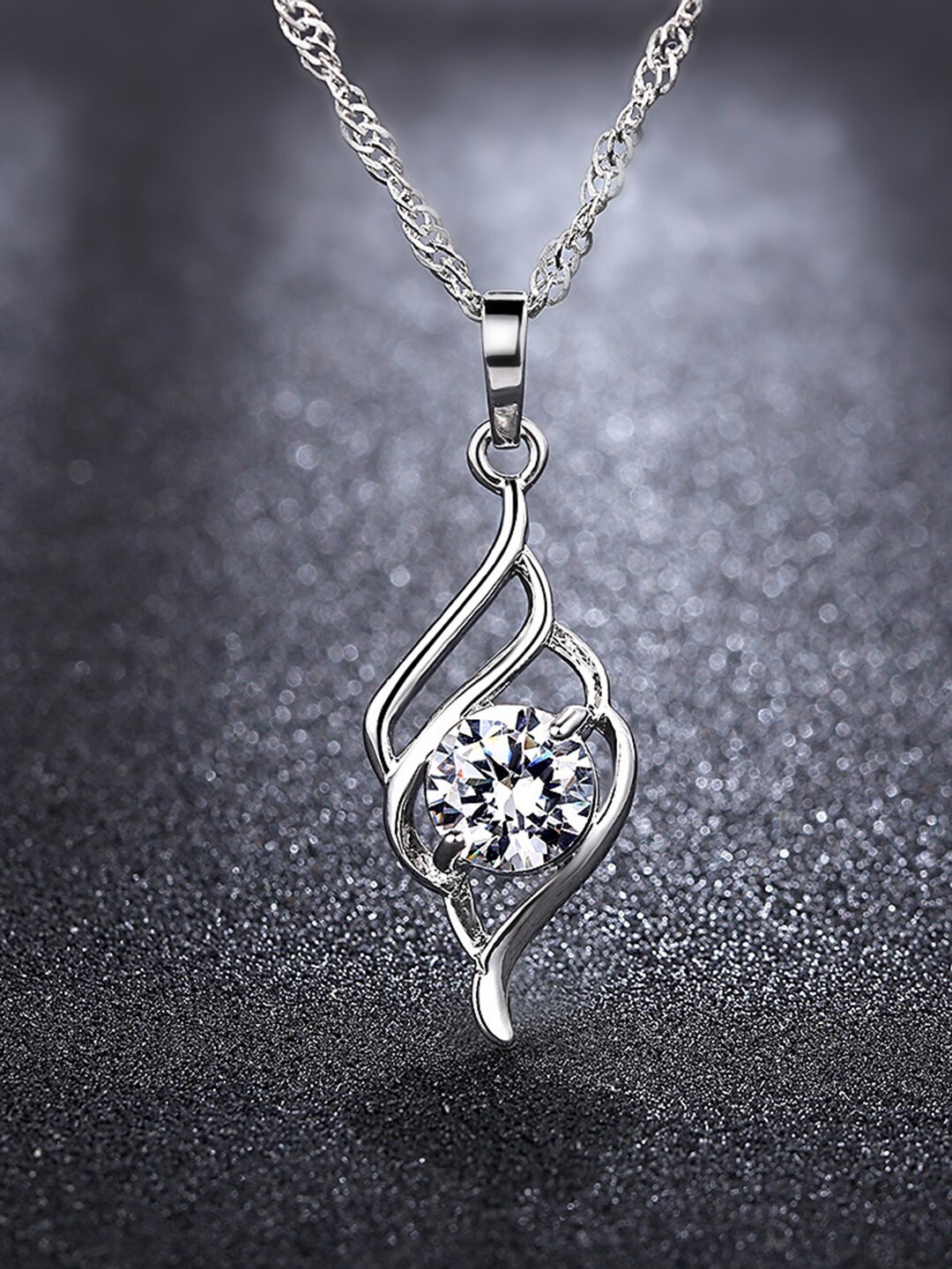 

Peora Silver-Plated Cubic Zirconia Studded Pendant With Chain