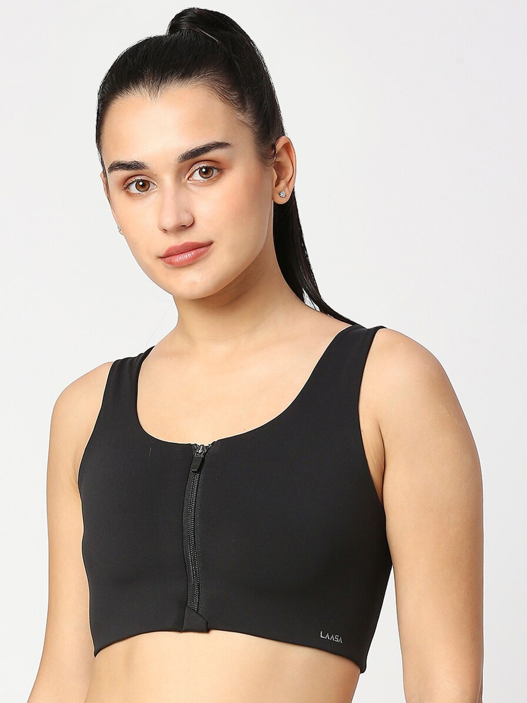 

LAASA SPORTS Full Coverage Seamless Workout Bra With Dry Fit & All Day Comfort, Black
