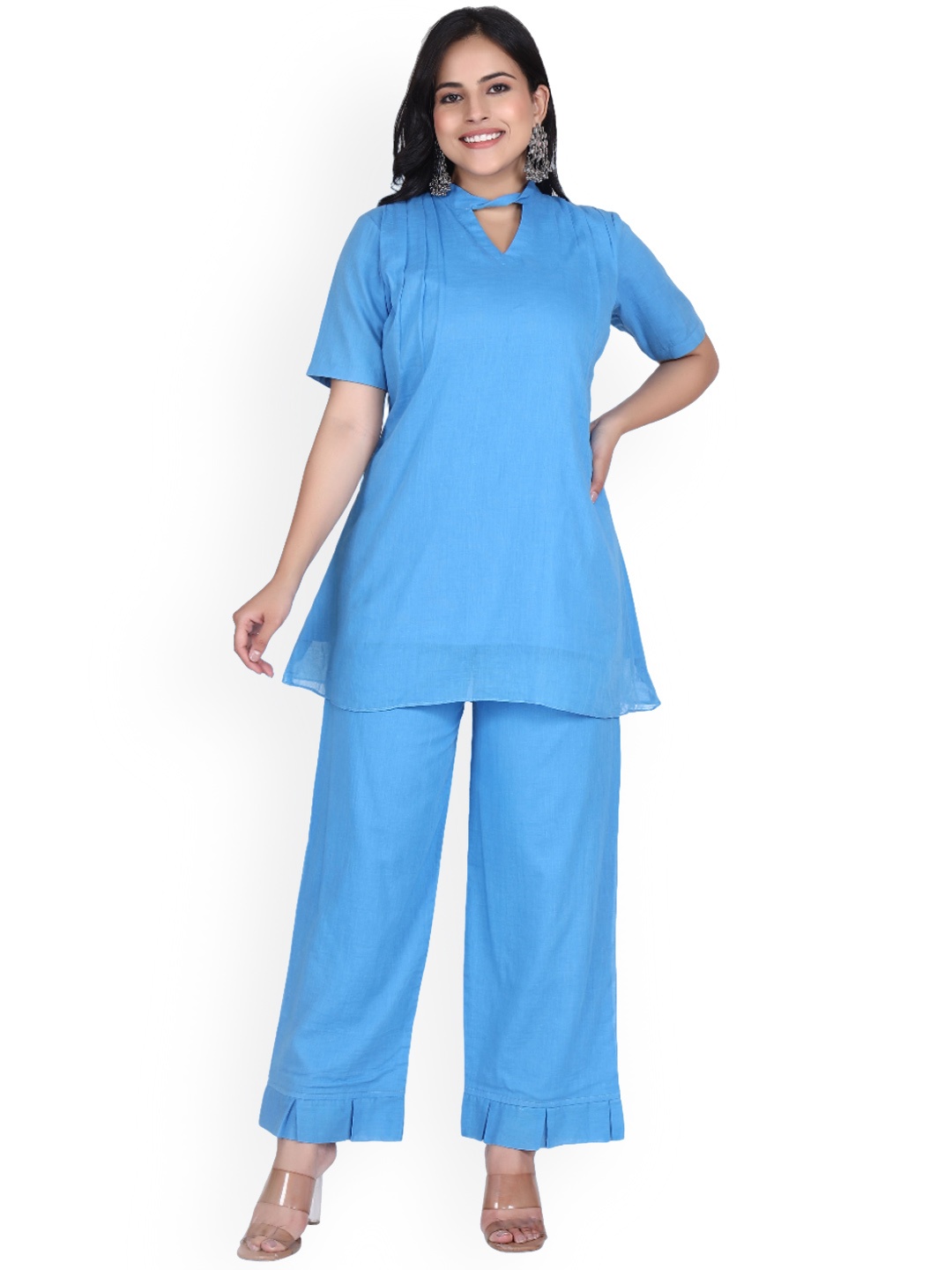 

Lirose V-Neck Tunic With Flared Trouser, Blue