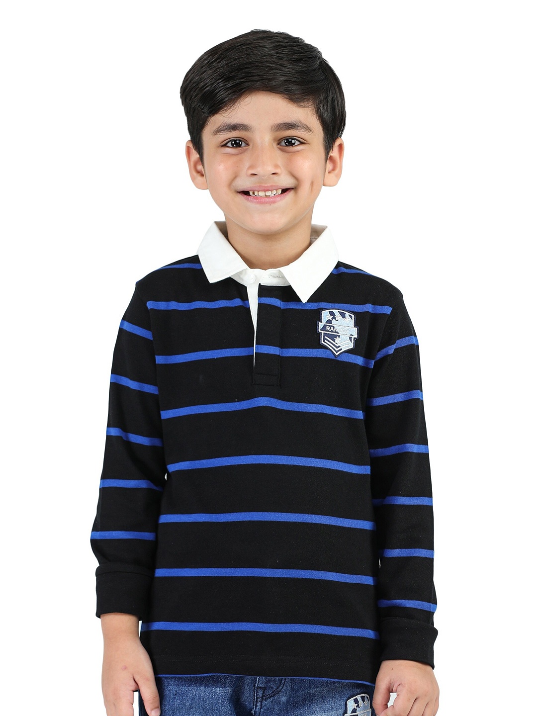 

Purple United Kids Boys Striped Polo Collar Cotton T-shirt, Black