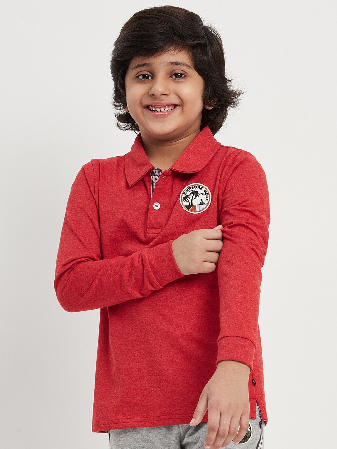

Purple United Kids Boys Polo Collar Long Sleeves Cotton Regular T-shirt, Red