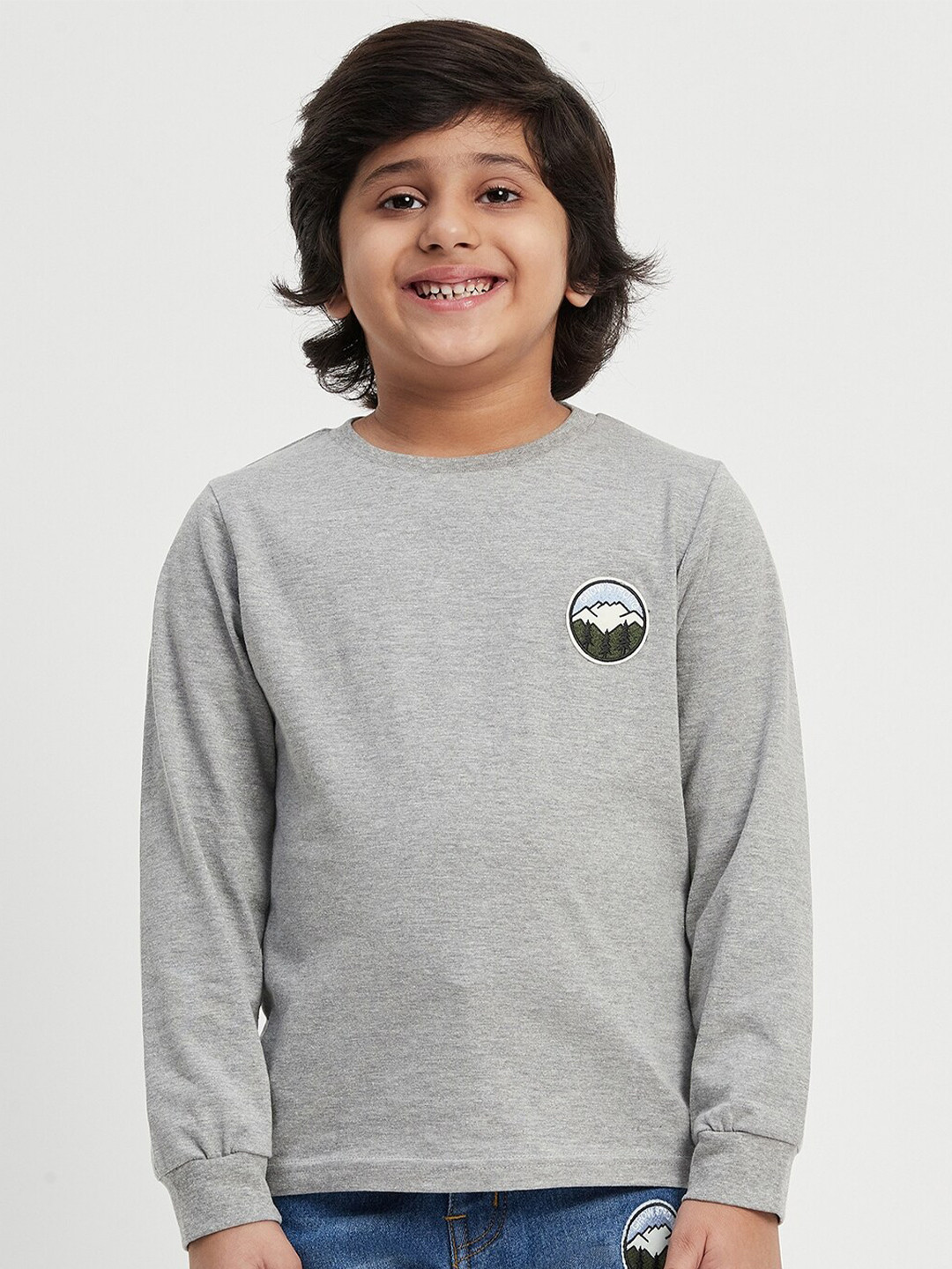 

Purple United Kids Boys Long Sleeves Cotton T-shirt, Grey melange