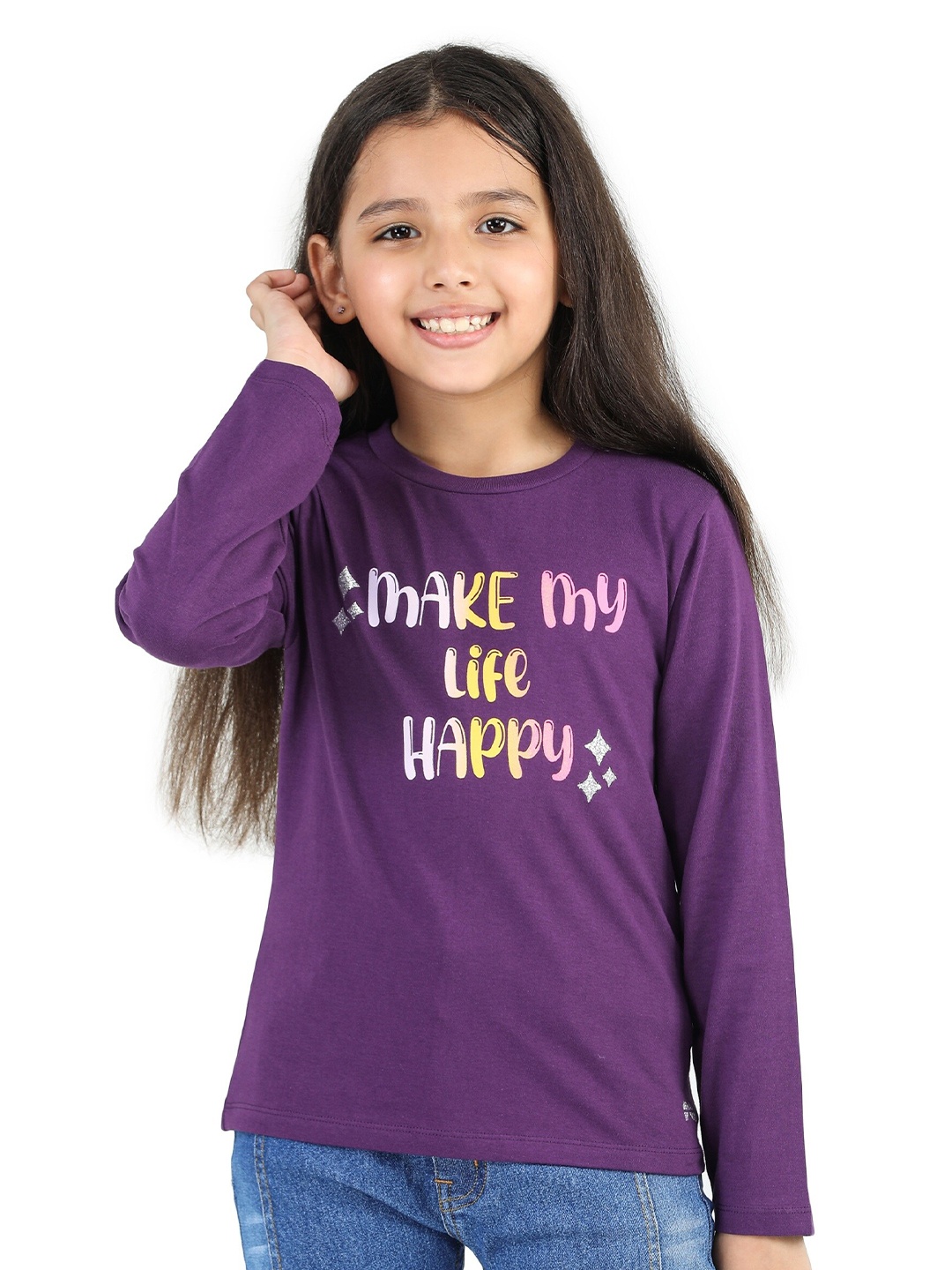 

Purple United Kids Girls Typographic Printed Cotton T-shirt