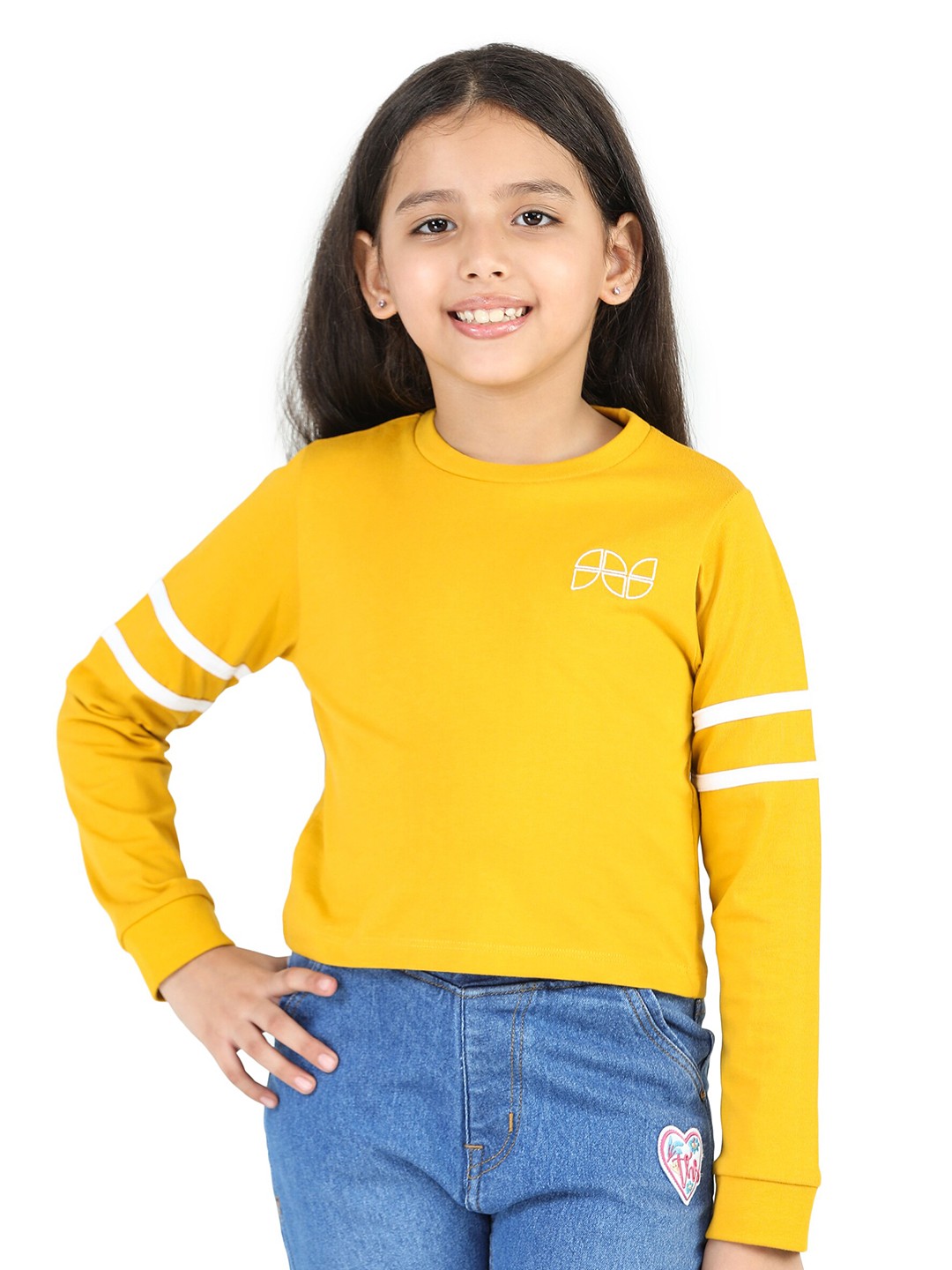 

Purple United Kids Girls Striped Round Neck Cotton Regular T-shirt, Yellow