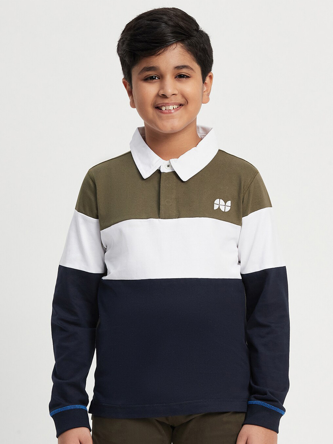

Purple United Kids Boys Colourblocked Polo Collar Cotton T-shirt, Olive
