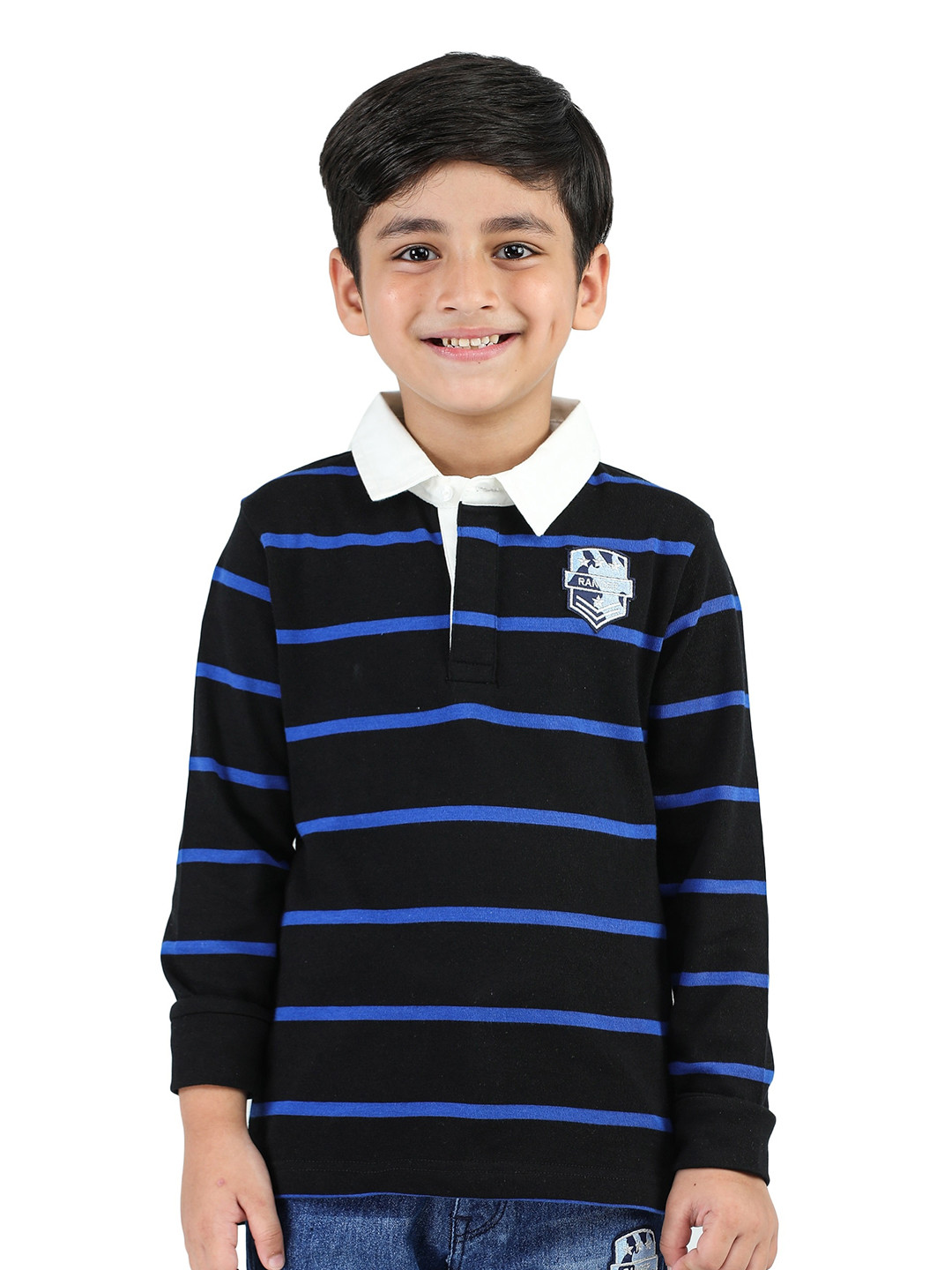 

Purple United Kids Boys Striped Polo Collar Cotton T-shirt, Black