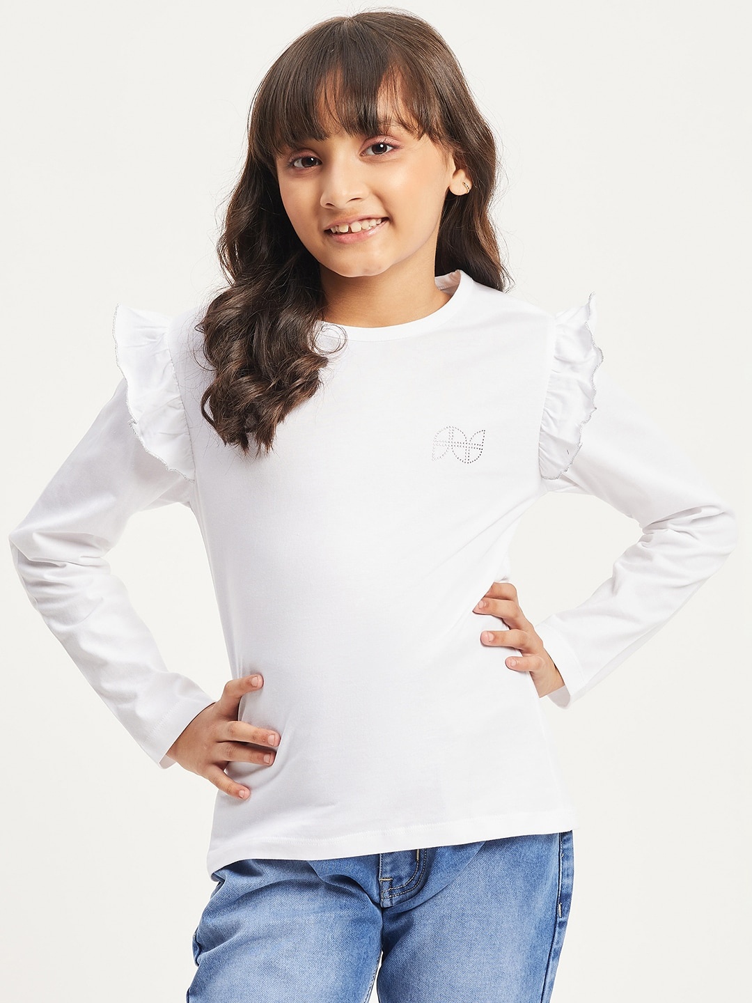 

Purple United Kids Girls Long Sleeves Cotton T-shirt, White