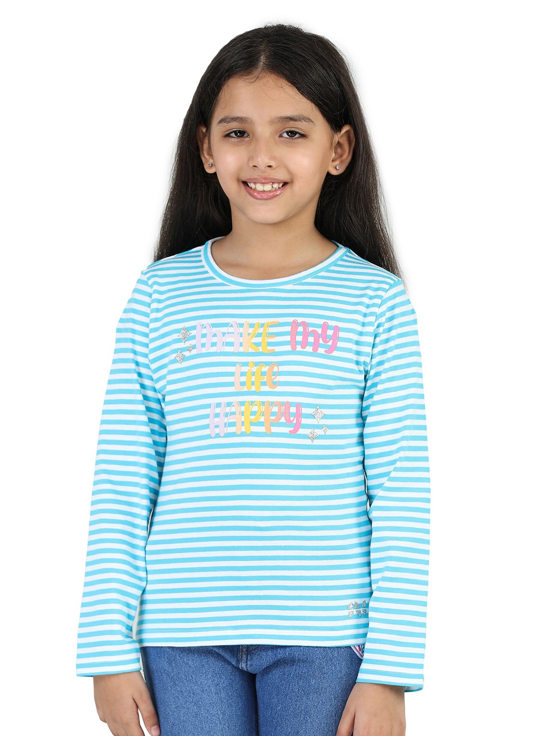 

Purple United Kids Girls Striped Long Sleeves Cotton T-shirt, Blue