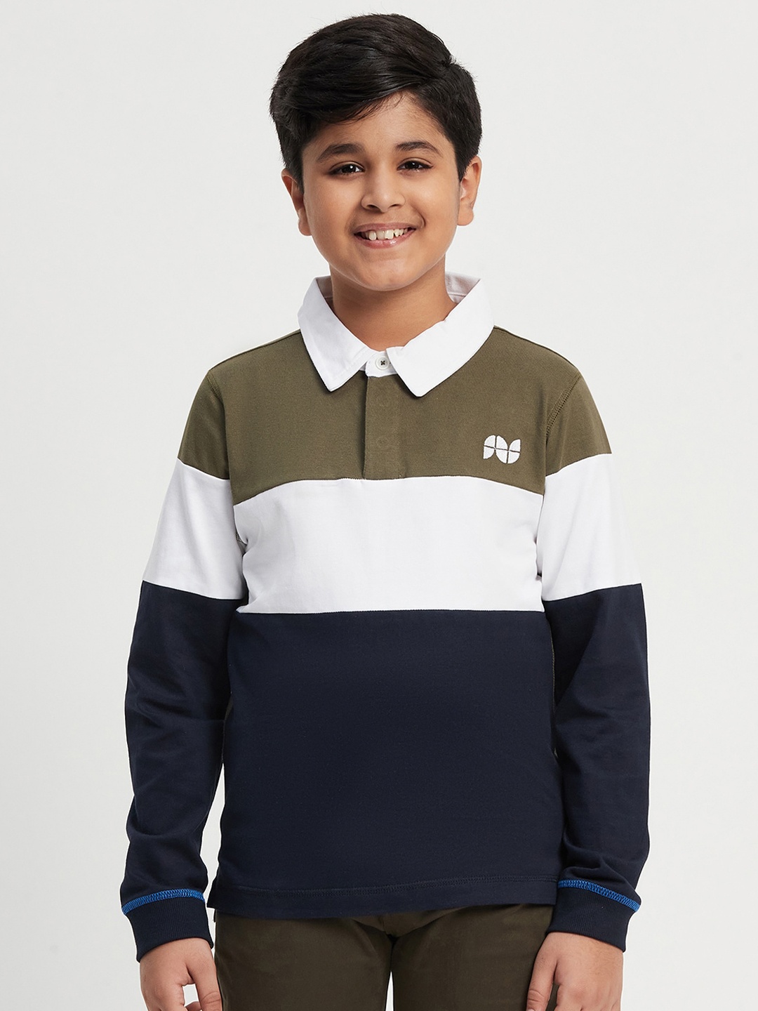 

Purple United Kids Boys Colourblocked Polo Collar Cotton T-shirt, Olive