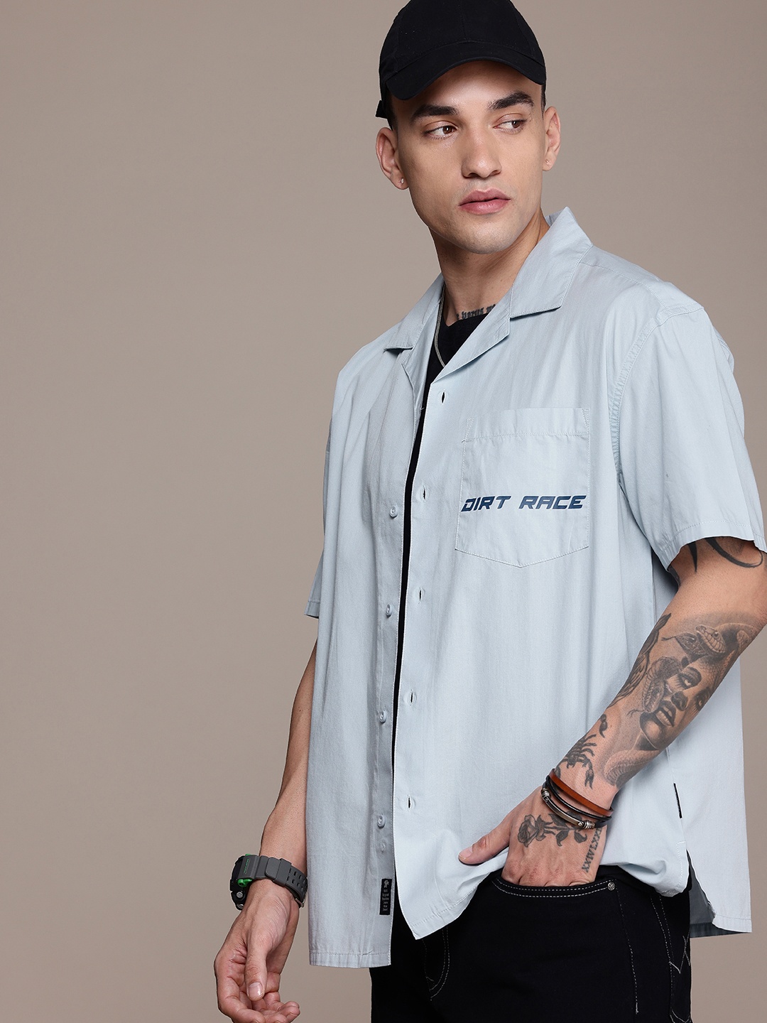 

The Roadster Life Co. Cuban Collar Pure Cotton Relaxed Fit Casual Shirt, Blue