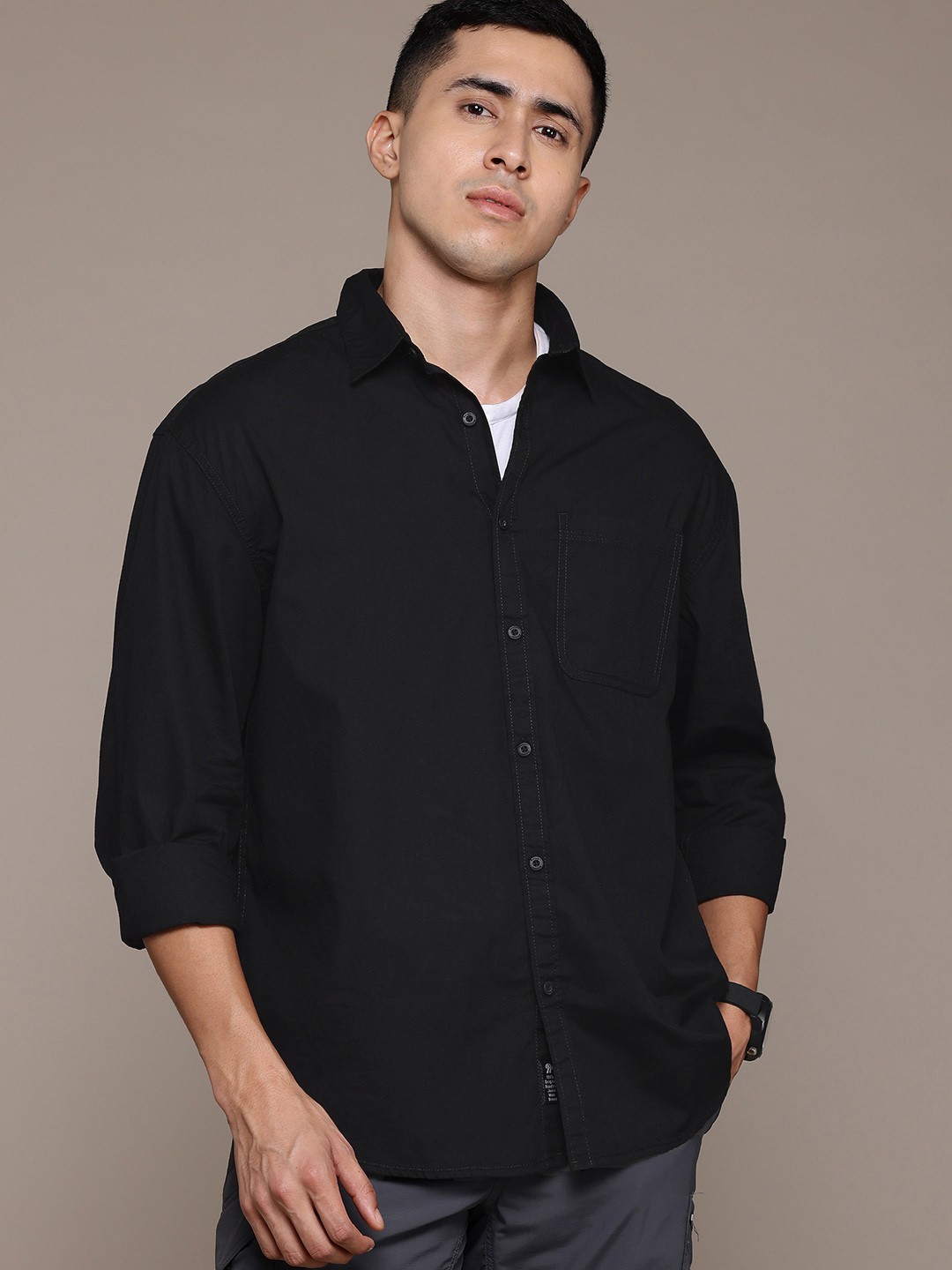 

The Roadster Lifestyle Co. Pure Cotton Relaxed Shirt, Black