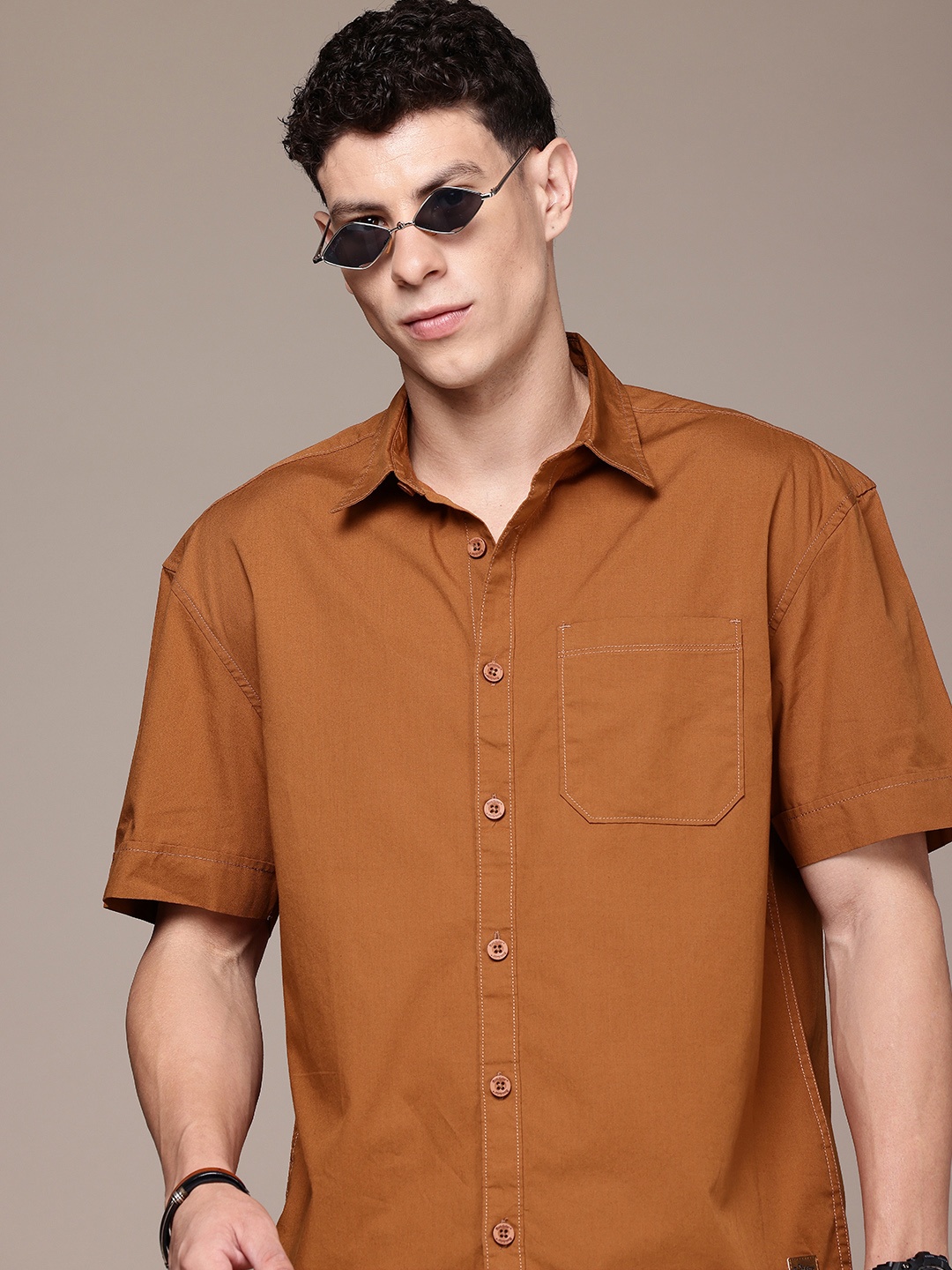 

The Roadster Life Co. Relaxed Fit Opaque Pure Cotton Casual Shirt, Brown