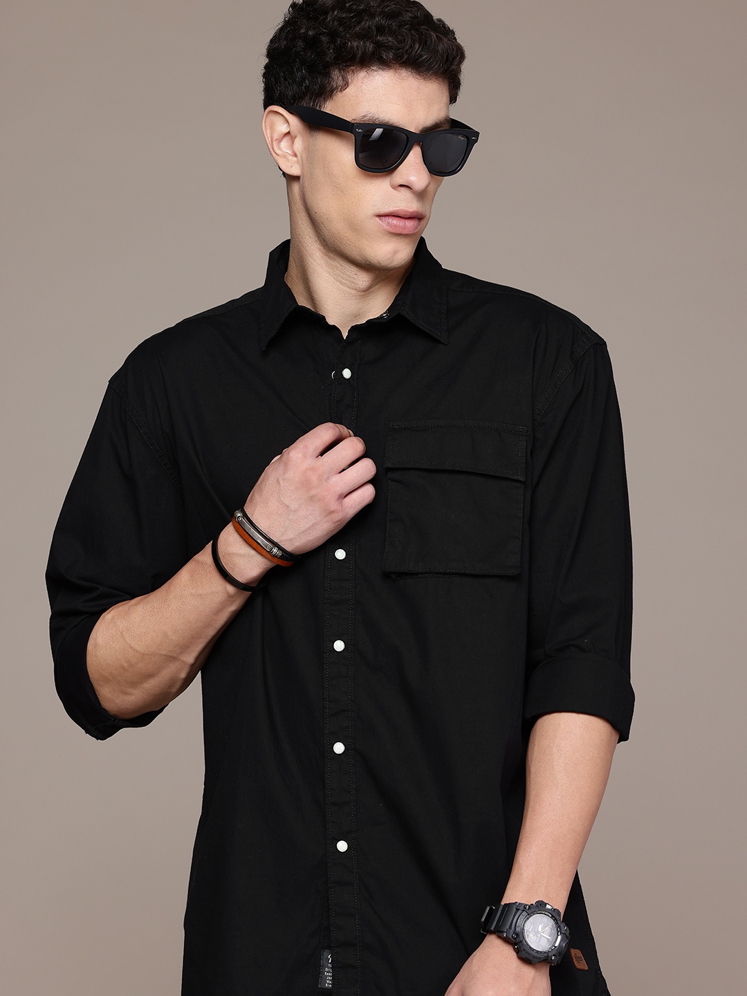 

The Roadster Life Co. Relaxed Fit Pure Cotton Casual Shirt, Black