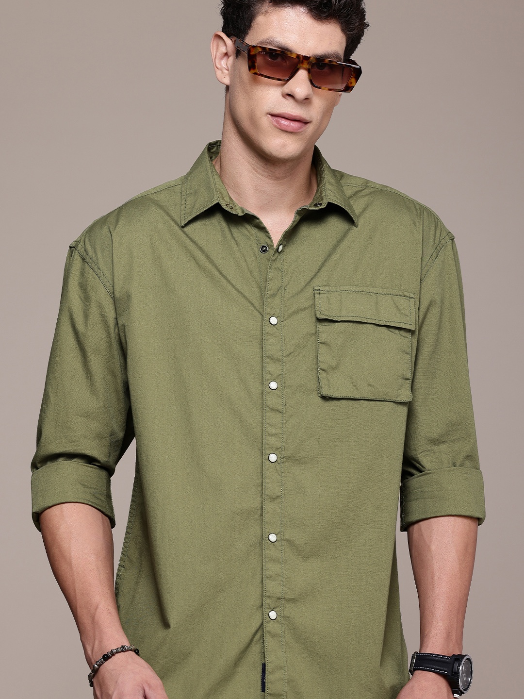 

The Roadster Life Co. Pure Cotton Relaxed Fit Casual Shirt, Olive