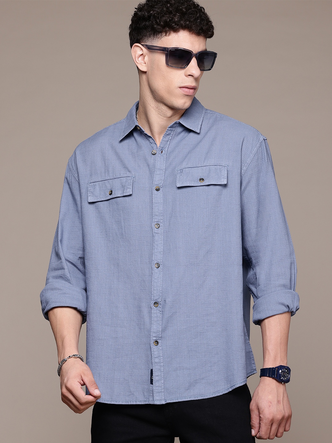 

The Roadster Lifestyle Co. Opaque Casual Shirt, Blue