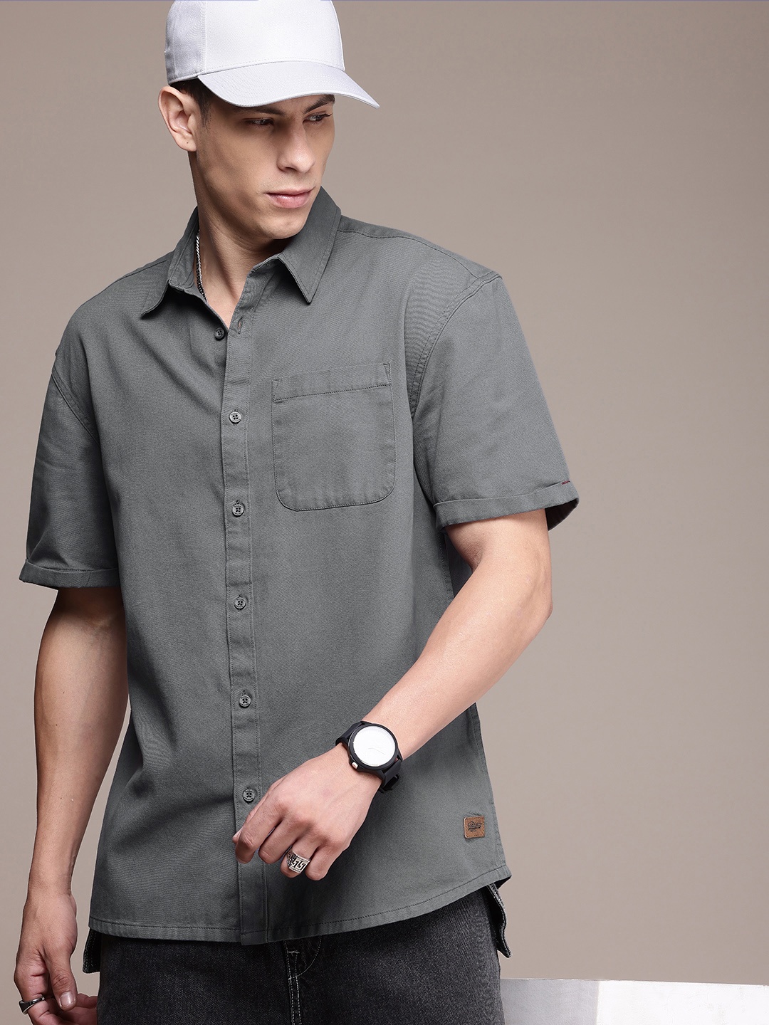 

The Roadster Life Co. Pure Cotton Relaxed Fit Opaque Casual Shirt, Grey