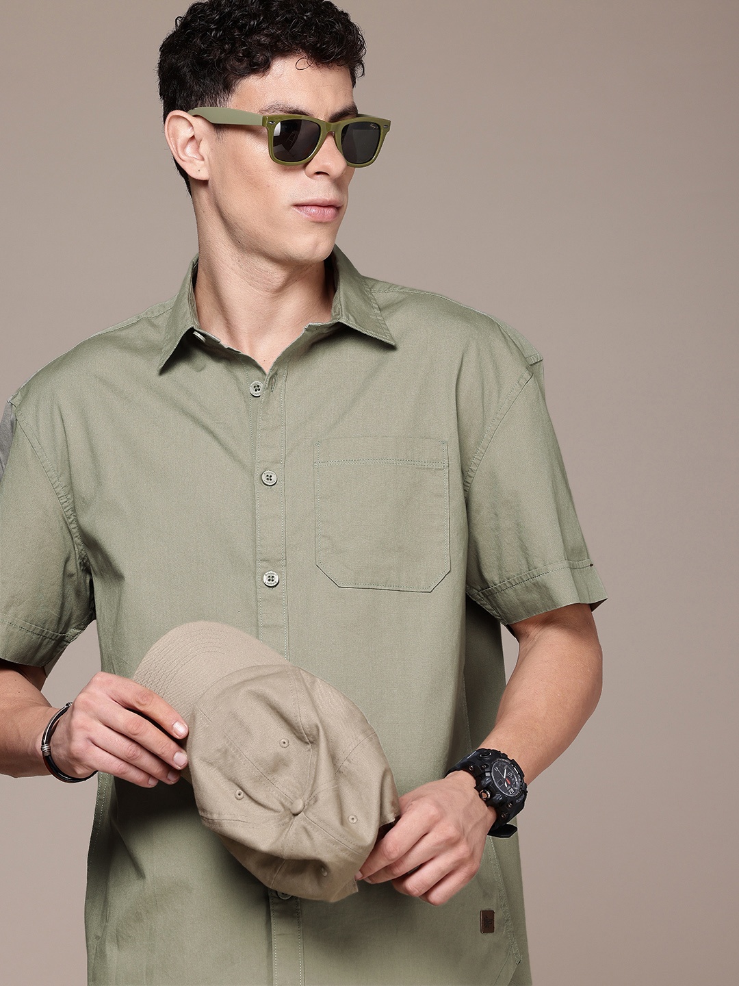 

The Roadster Life Co. Relaxed Fit Opaque Pure Cotton Casual Shirt, Olive