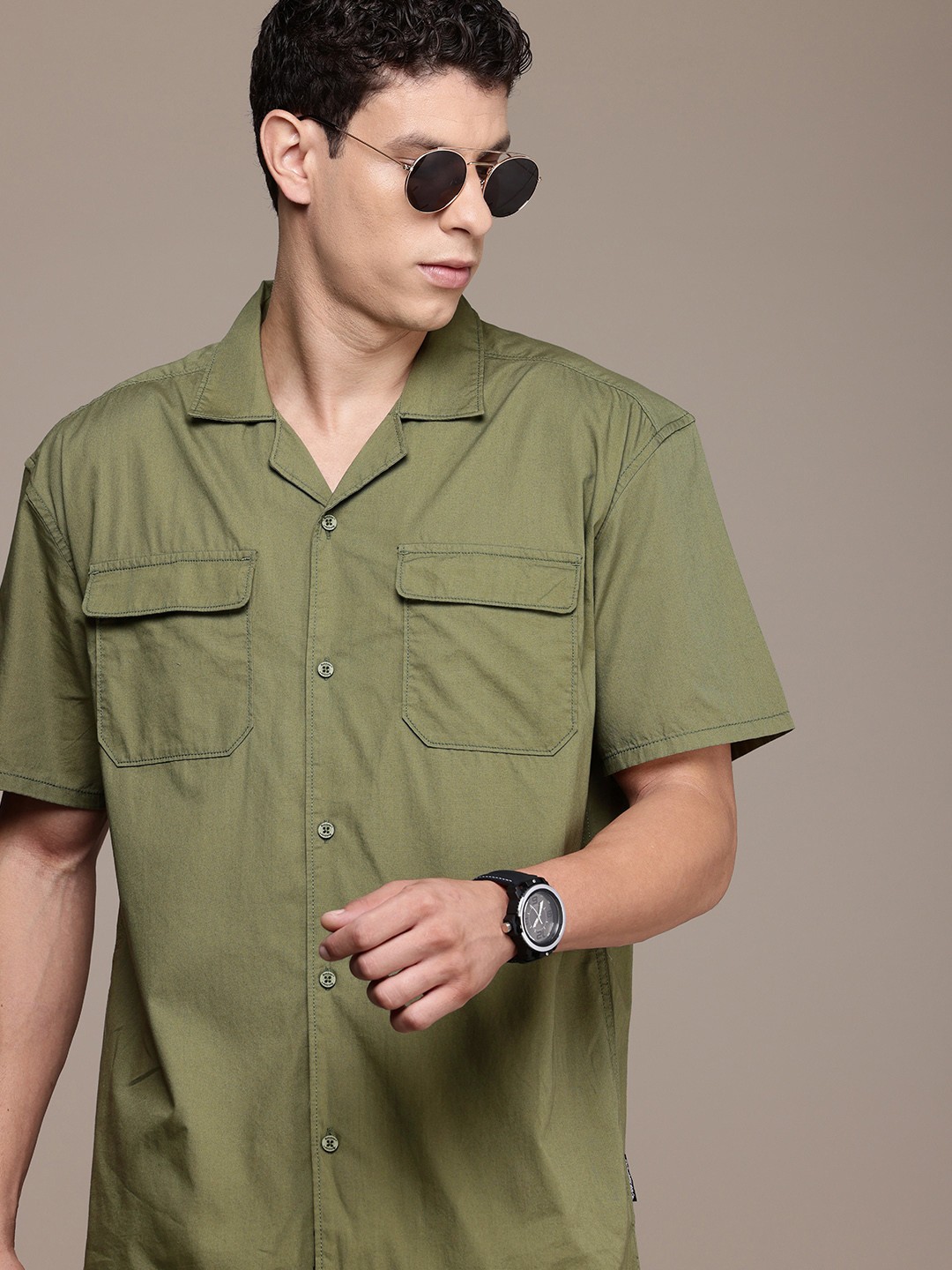 

The Roadster Life Co. Pure Cotton Relaxed Fit Opaque Casual Shirt, Olive