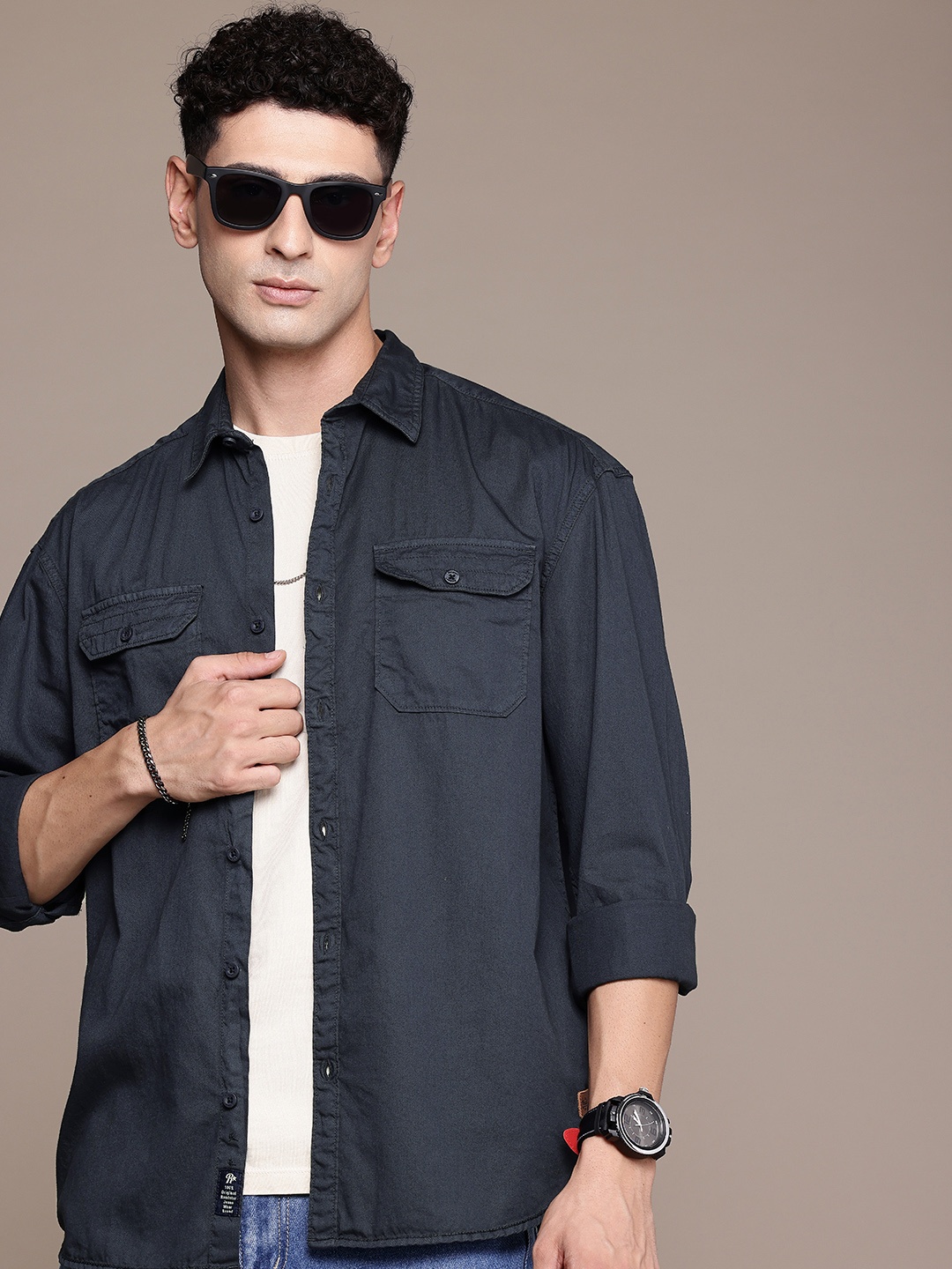

The Roadster Life Co. Pure Cotton Relaxed Fit Casual Shirt, Charcoal