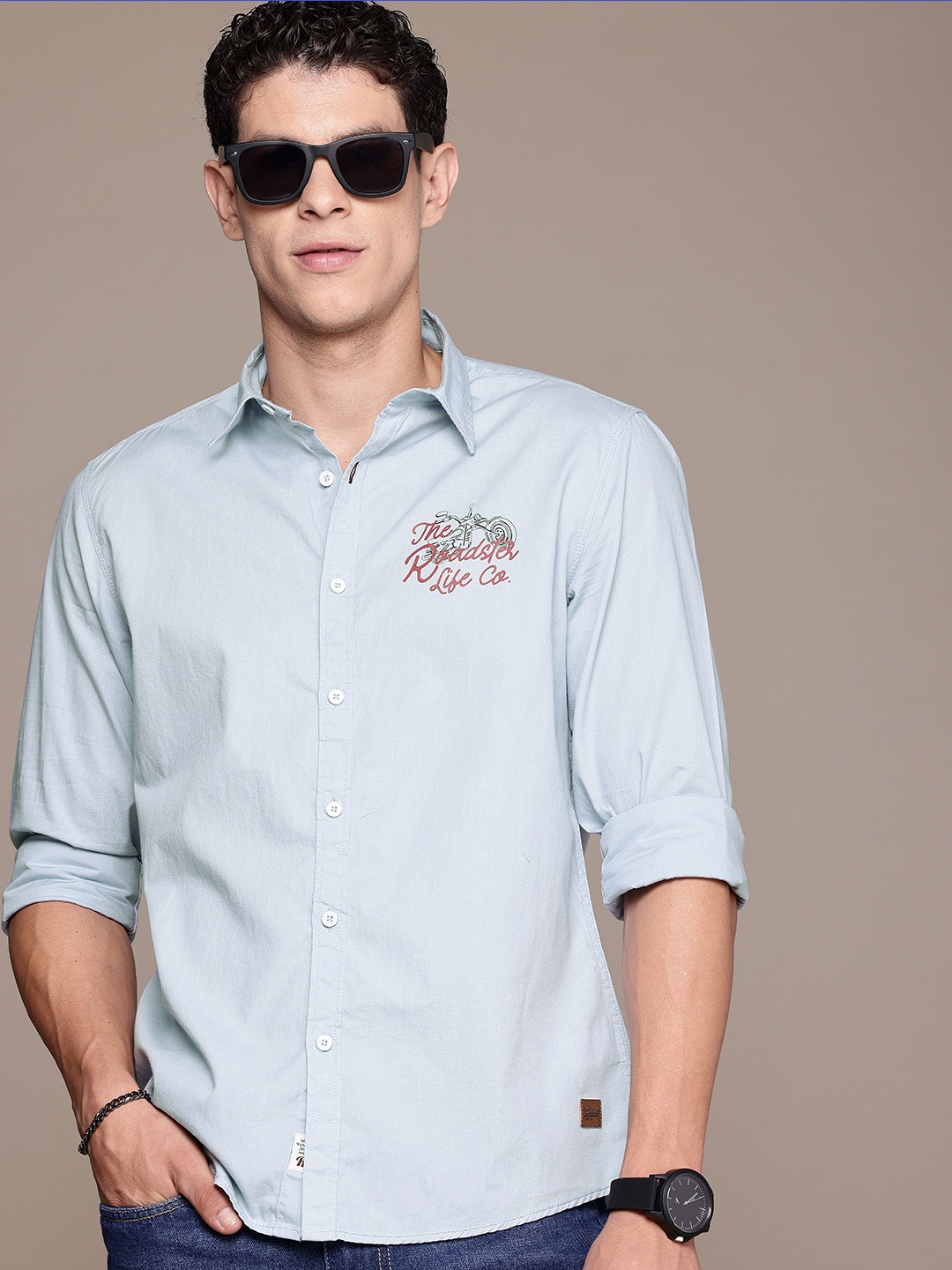 

The Roadster Life Co. Pure Cotton Opaque Printed Casual Shirt, Blue