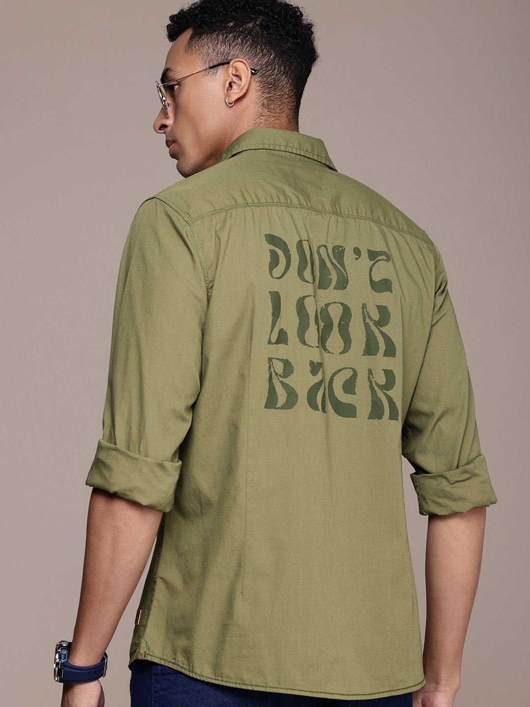 

The Roadster Lifestyle Co. Slim Fit Pure Cotton Printed Casual Shirt, Olive