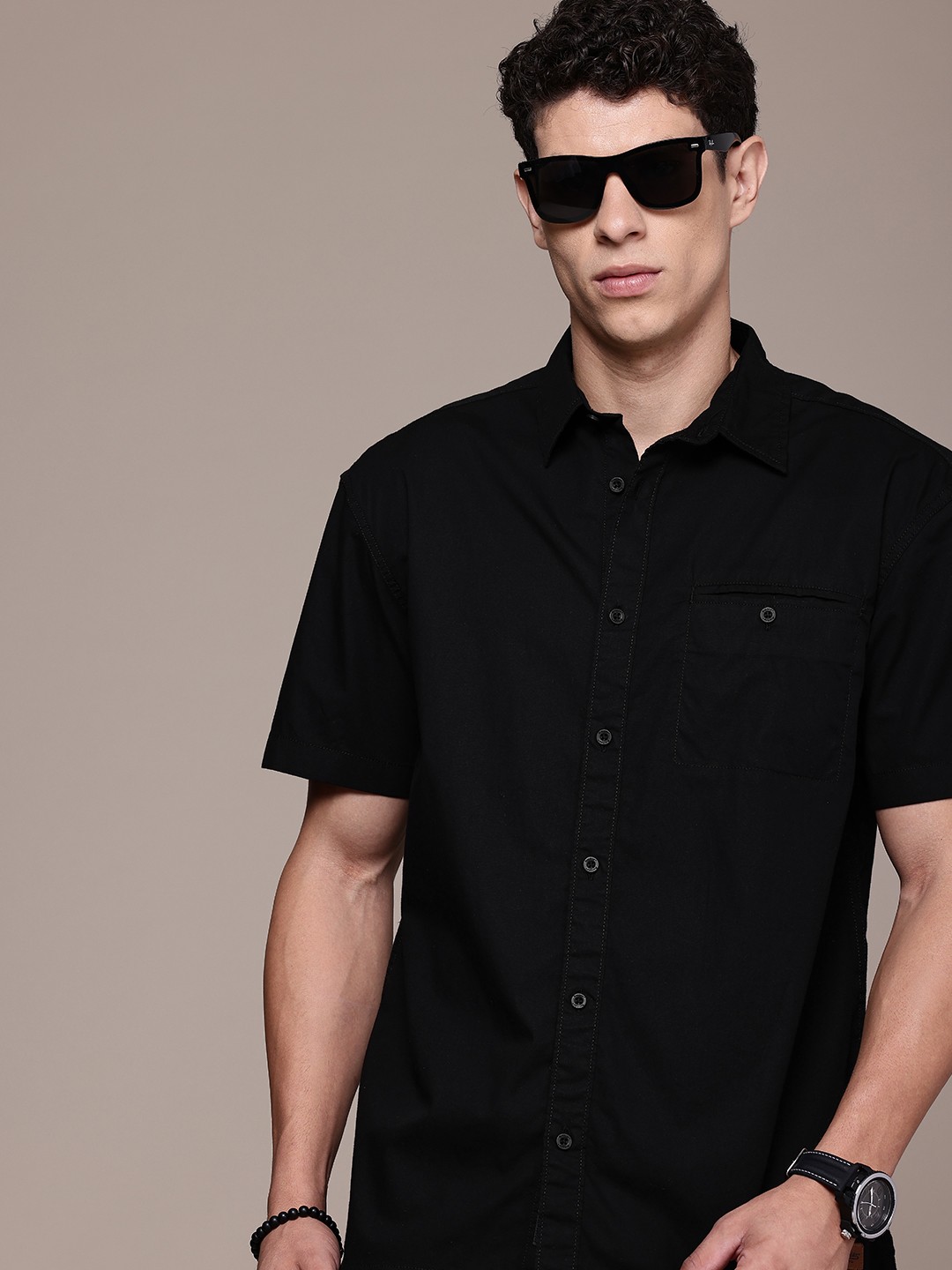 

The Roadster Life Co. Pure Cotton Relaxed Fit Casual Shirt, Black