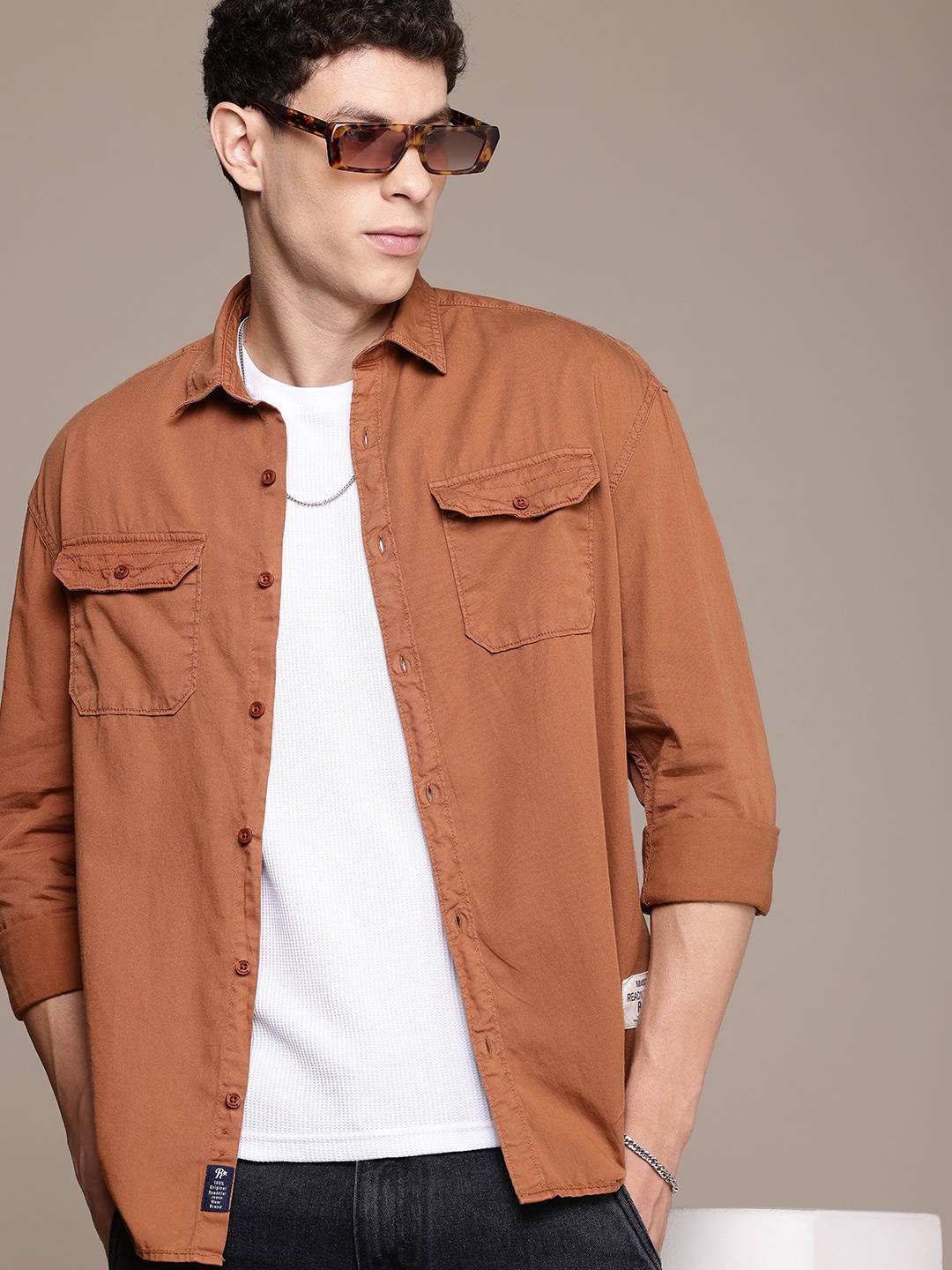 

The Roadster Life Co. Pure Cotton Relaxed Fit Opaque Casual Shirt, Brown