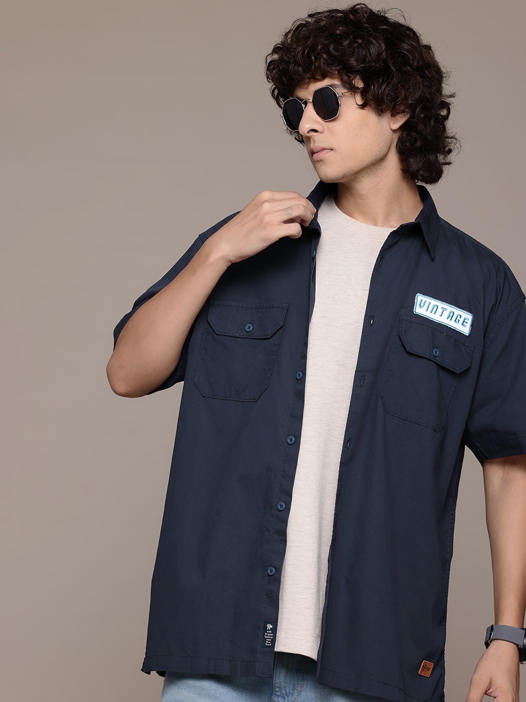 

The Roadster Lifestyle Co. Pure Cotton Relaxed Fit Shirt, Navy blue