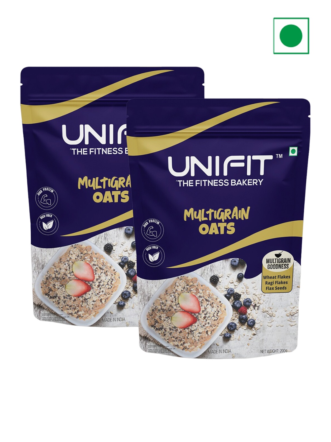 

UNIFIT Pack Of 2 Multigrain Oats with Wheat Flakes Ragi Flakes & Flax Seeds-200 Gms Each, Blue