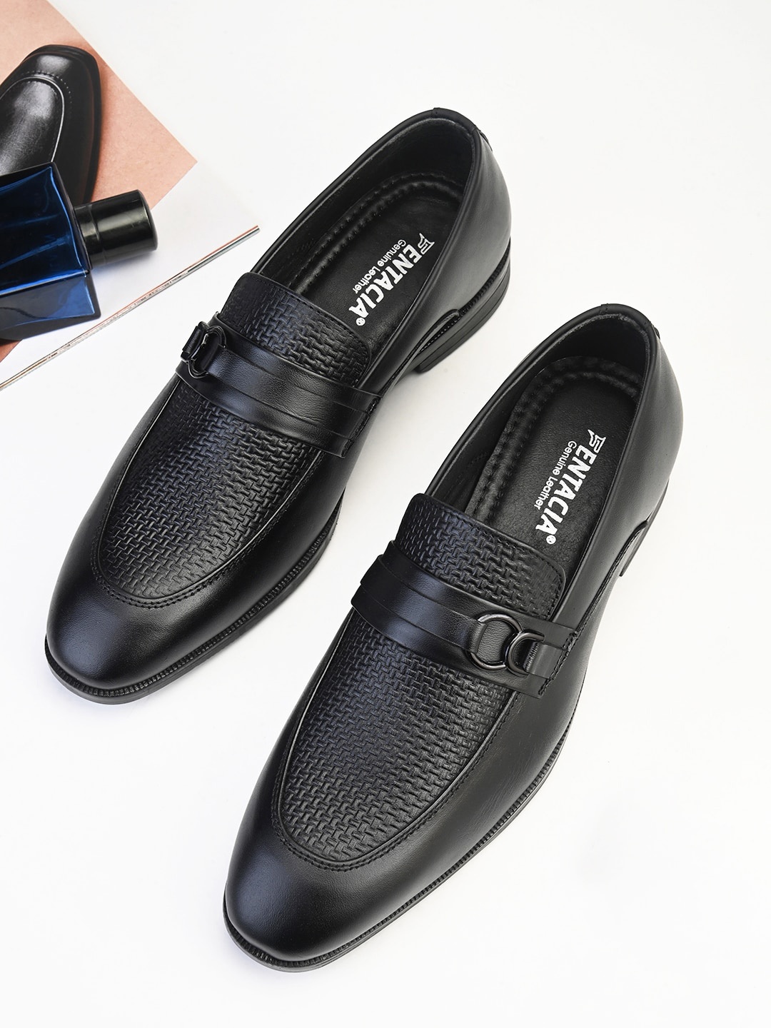 

Fentacia Men Textured Slip-On Formal Loafers, Black