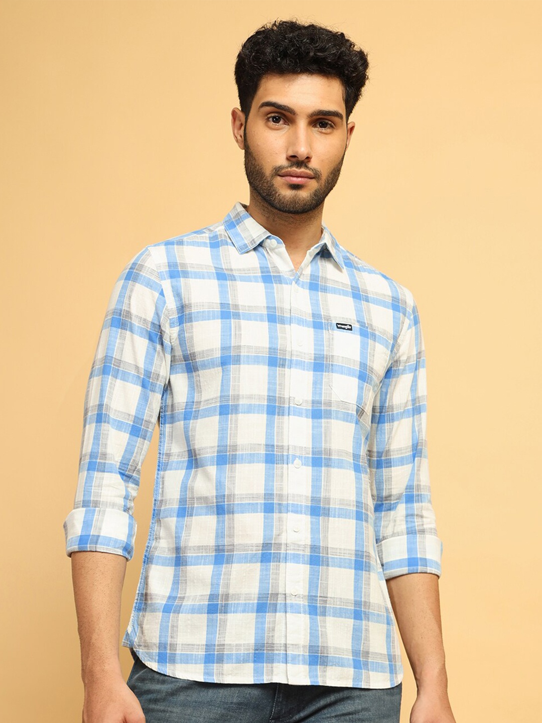 

Wrangler Checked Regular Fit Classic Cotton Shirt, Blue