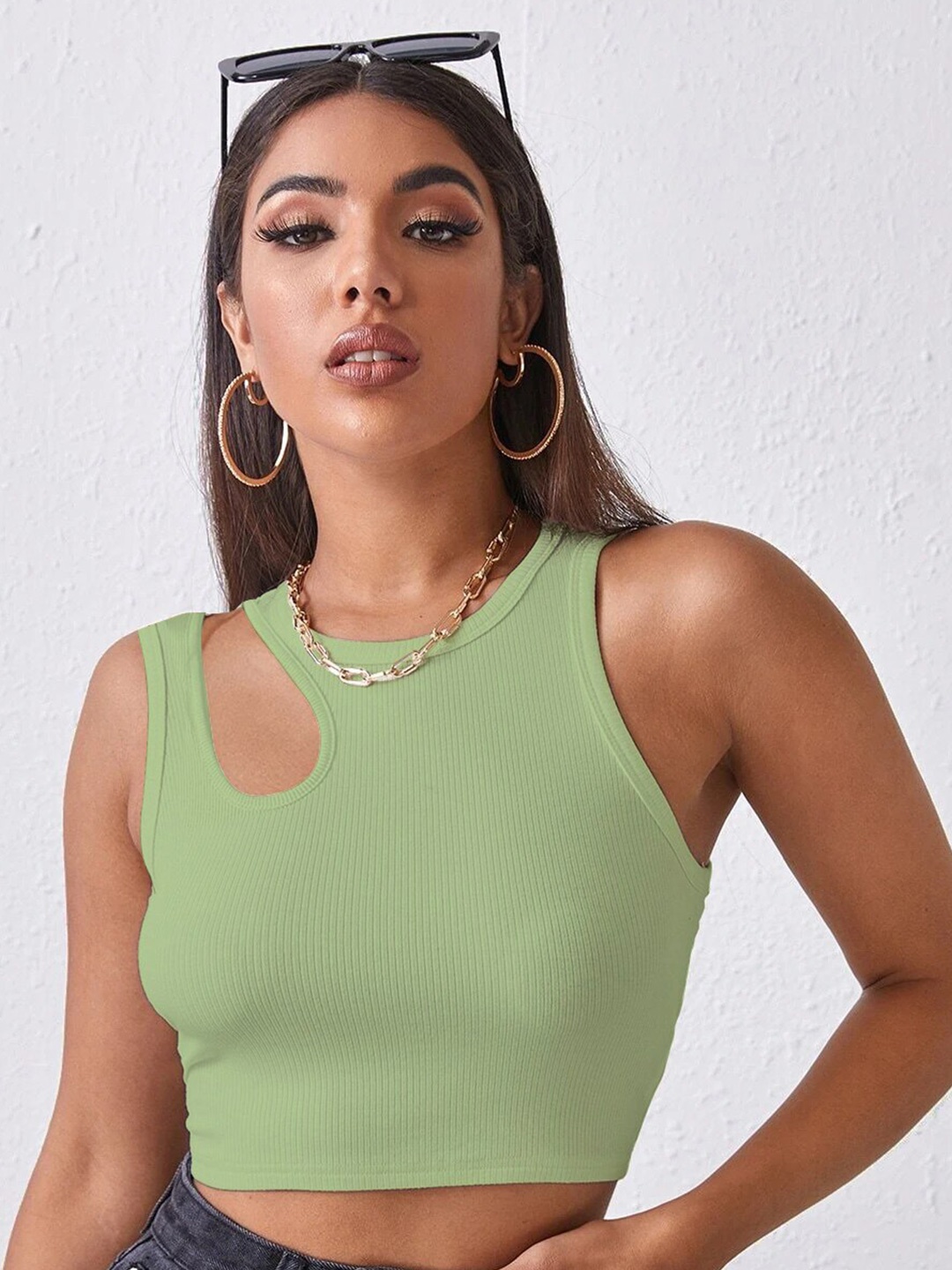 

BAESD Ribbed Sleeveless Tank Crop Top, Green