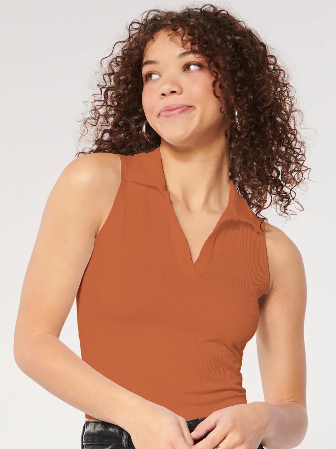 

BAESD V-Neck Sleeveless Fitted Crop Top, Orange
