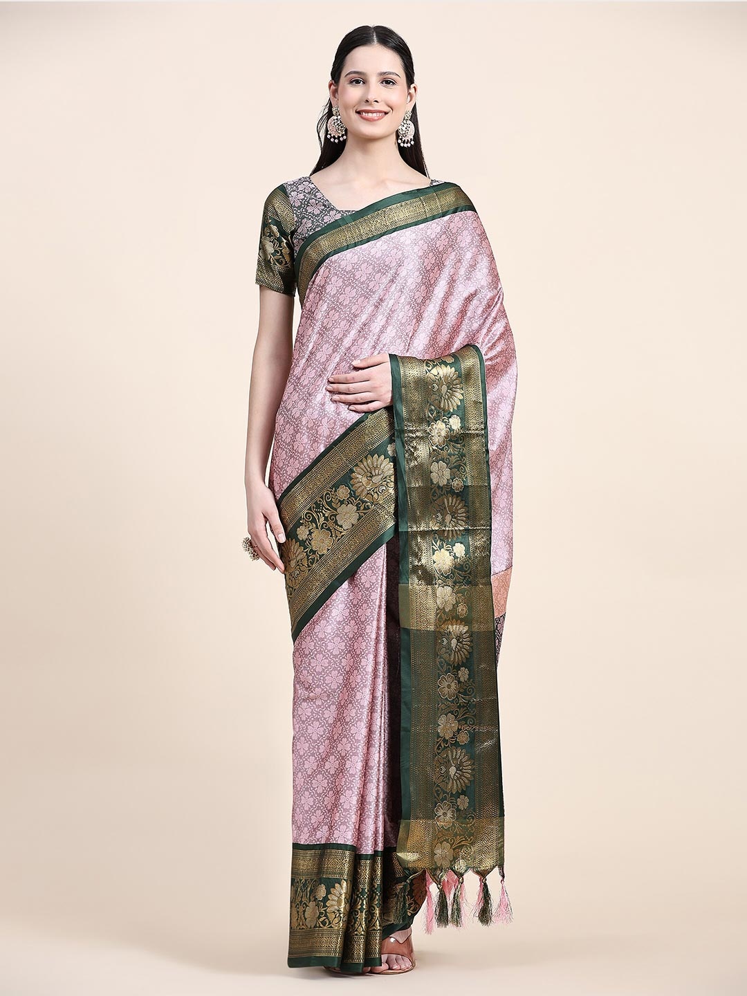 

YAVIRA SILK Floral Printed Bhagalpuri Saree, Pink