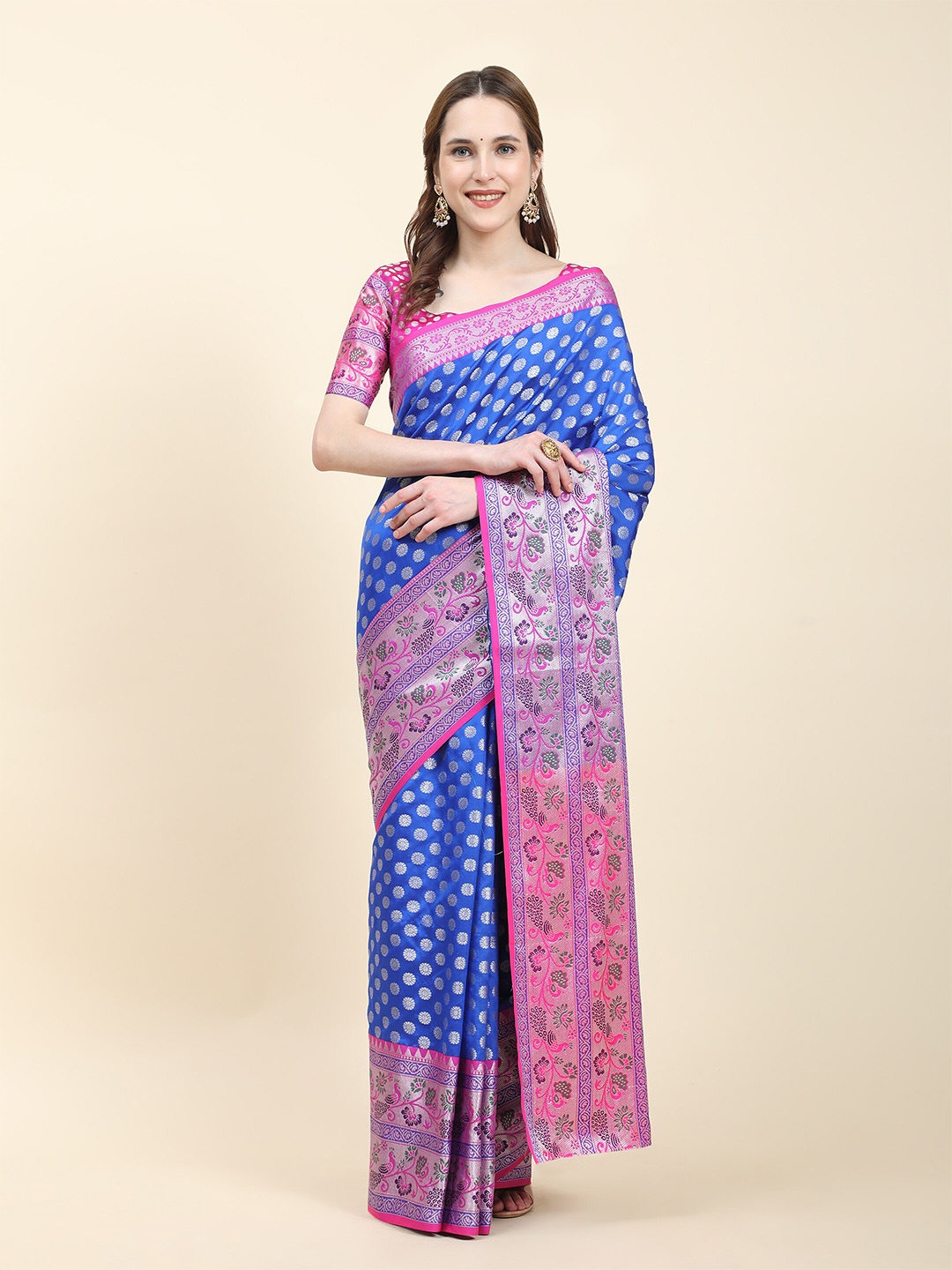 

YAVIRA SILK Ethnic Motifs Woven Design Zari Banarasi Saree, Blue