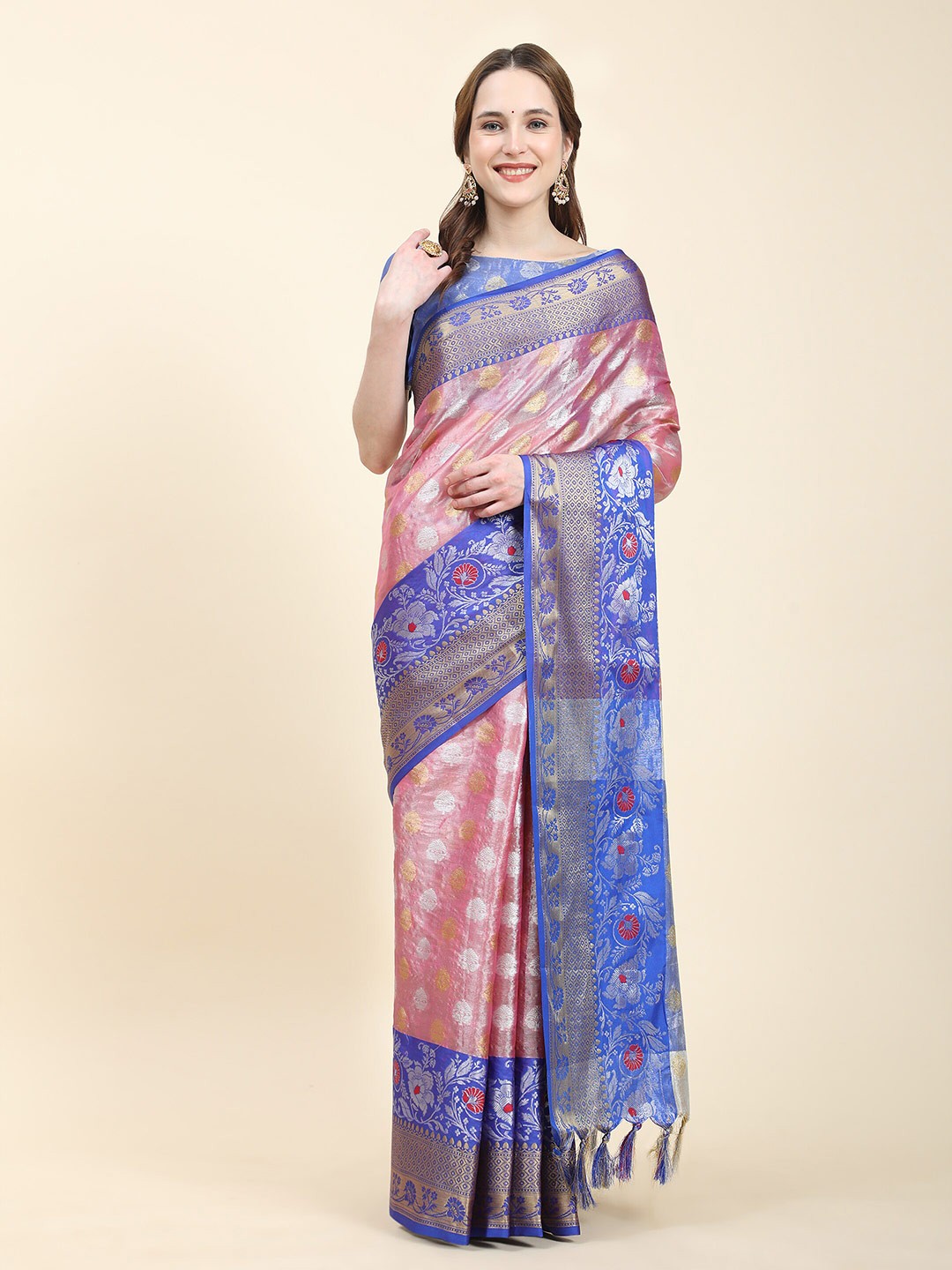 

YAVIRA SILK Ethnic Motifs Woven Design Zari Banarasi Saree, Pink