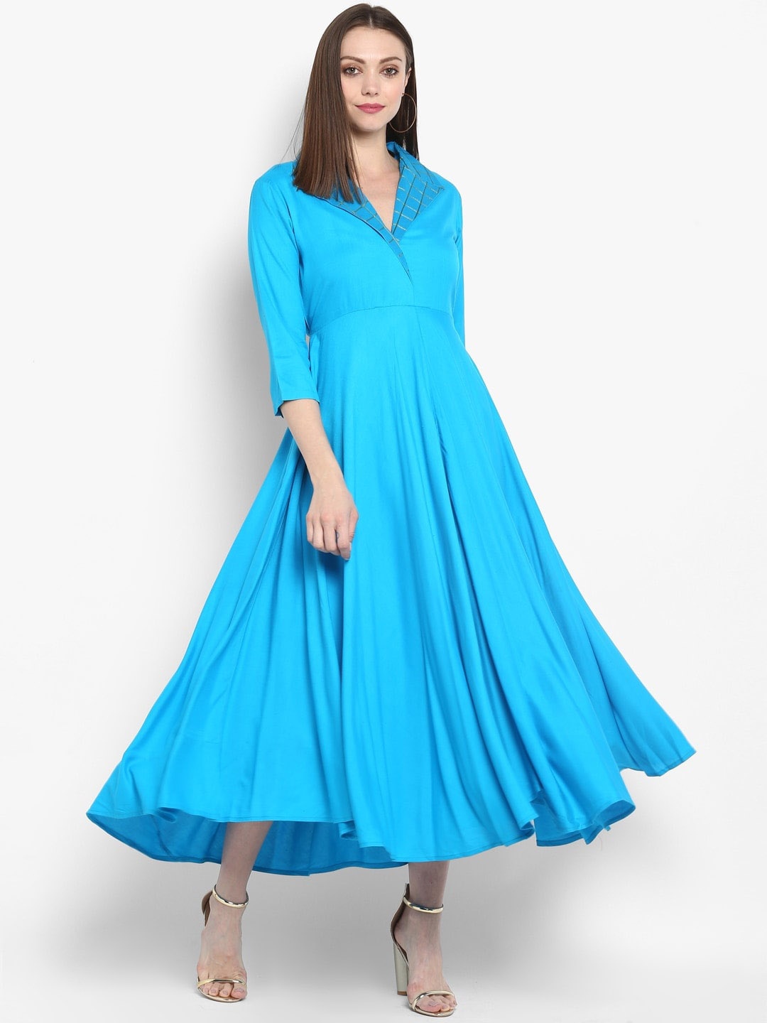 

KALINI Shawl Neck A-Line Midi Dress, Blue
