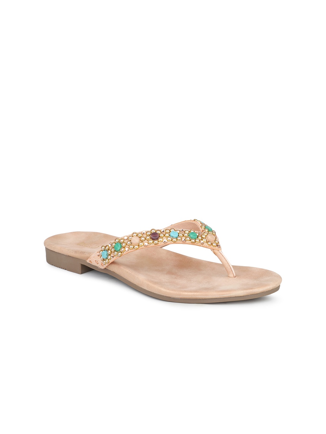 

Inc 5 Embellished Ethnic Open Toe Flats, Rose gold