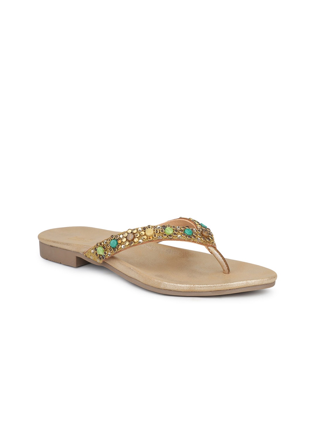 

Inc 5 Embellished Ethnic Open Toe Flats, Gold