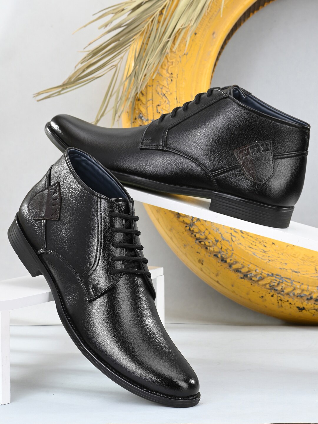 

The Roadster Lifestyle Co. Men Black Mid-Top Leather Regular Boots
