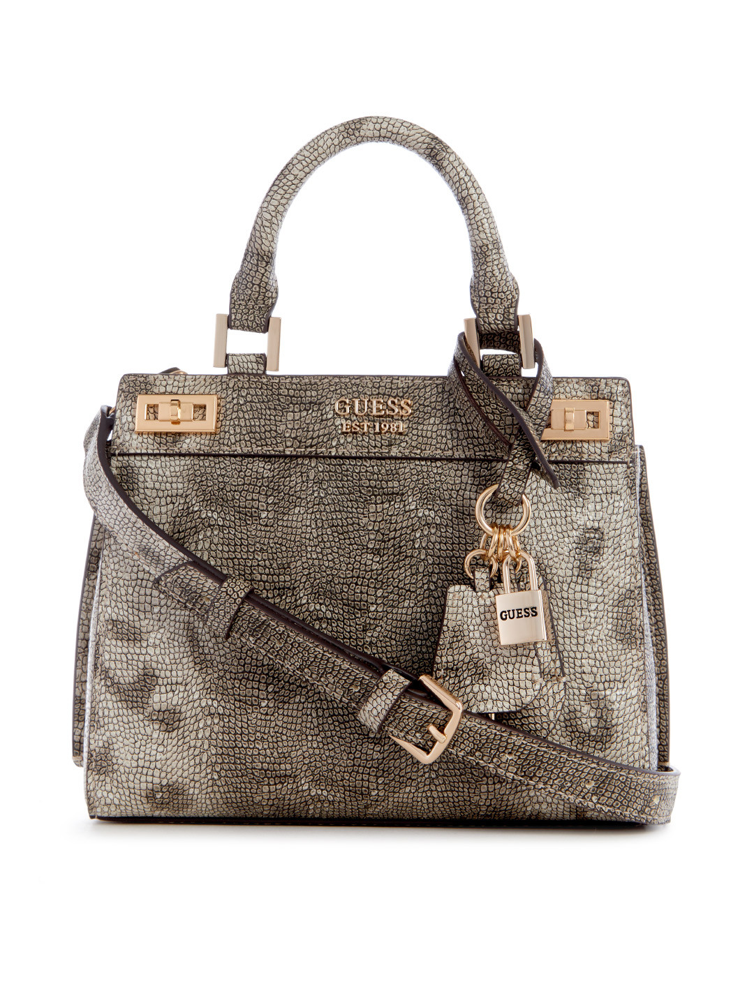 

GUESS Animal Printed Structured Satchel Handbag, Grey