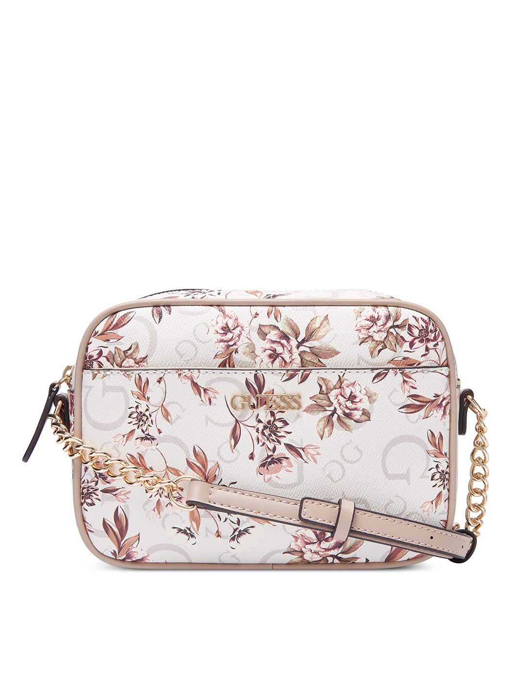

GUESS Floral Printed Structured Croosbody Sling Bag, Off white