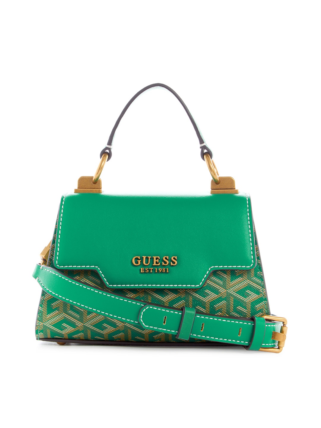 

GUESS Brand Logo Printed Structured Satchel, Green