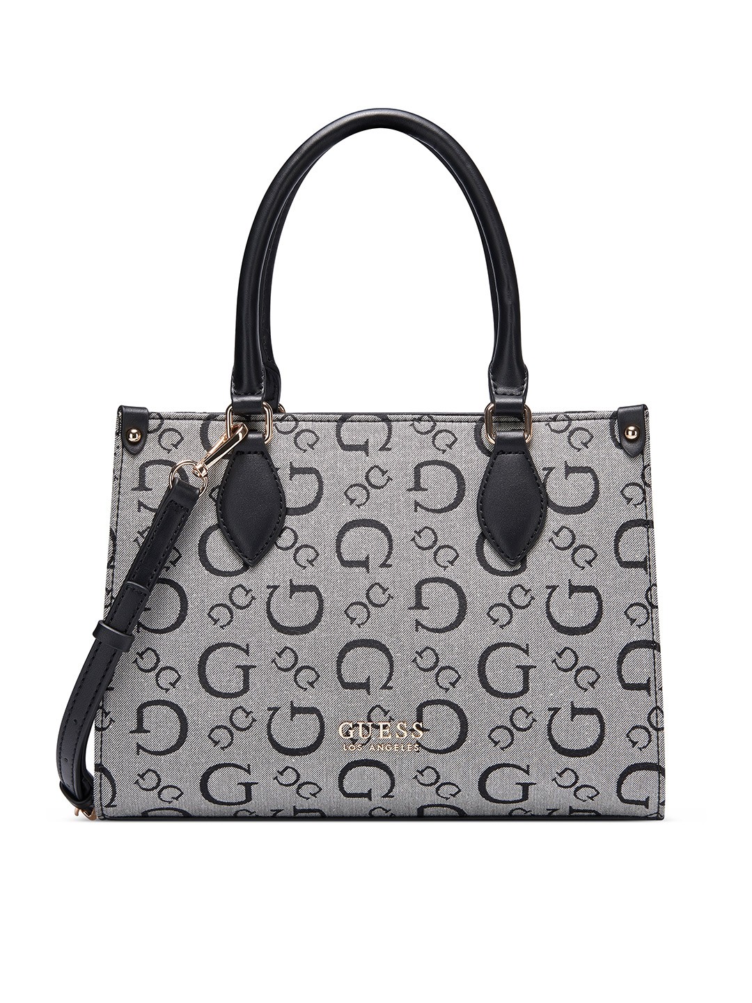 

GUESS Brand Logo Woven Design Structured Handheld Bag, Grey