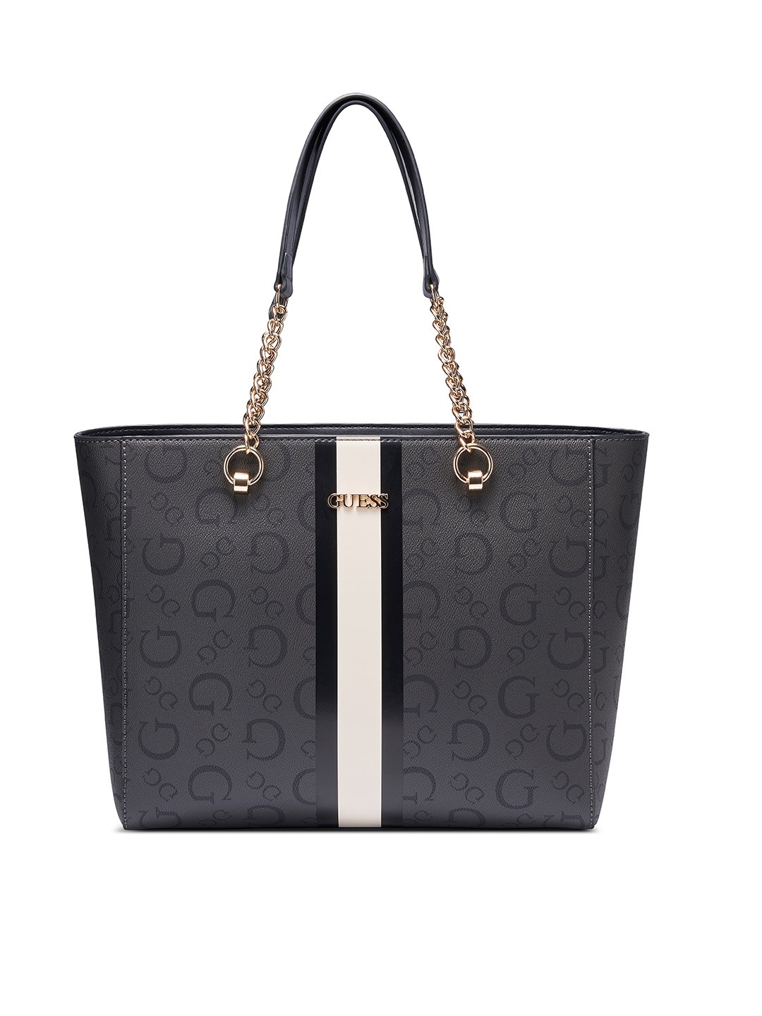 

GUESS Brand Logo Printed Structured Shoulder Bag, Black