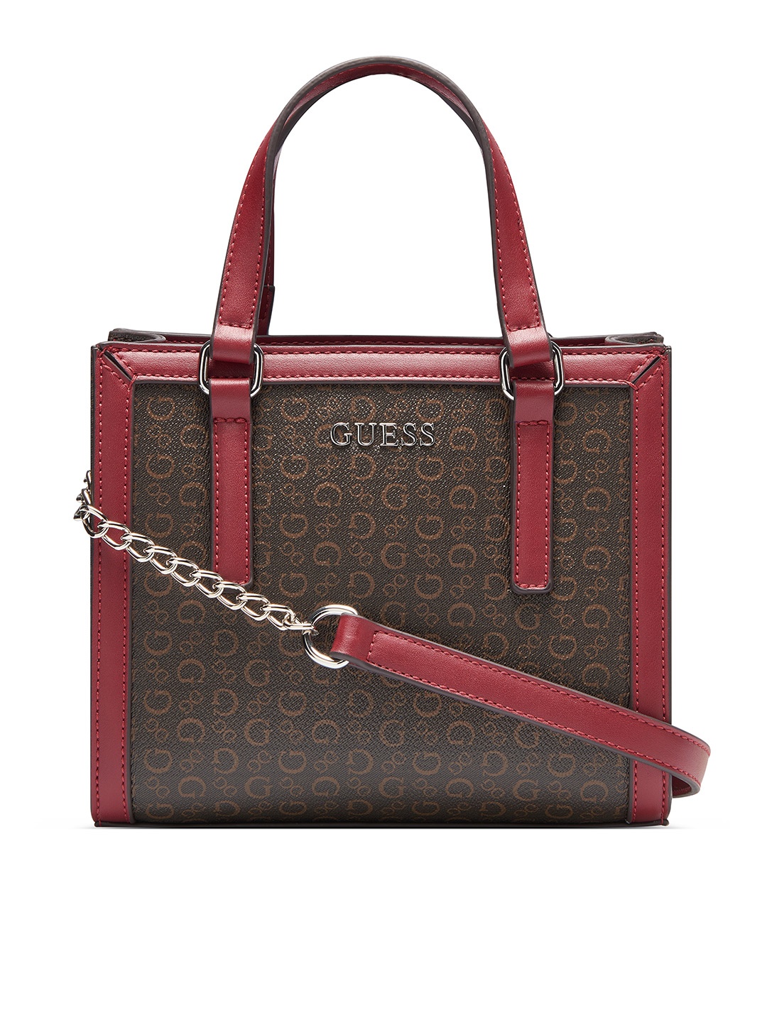 

GUESS Brand Logo Printed Structured Sling Bag, Brown