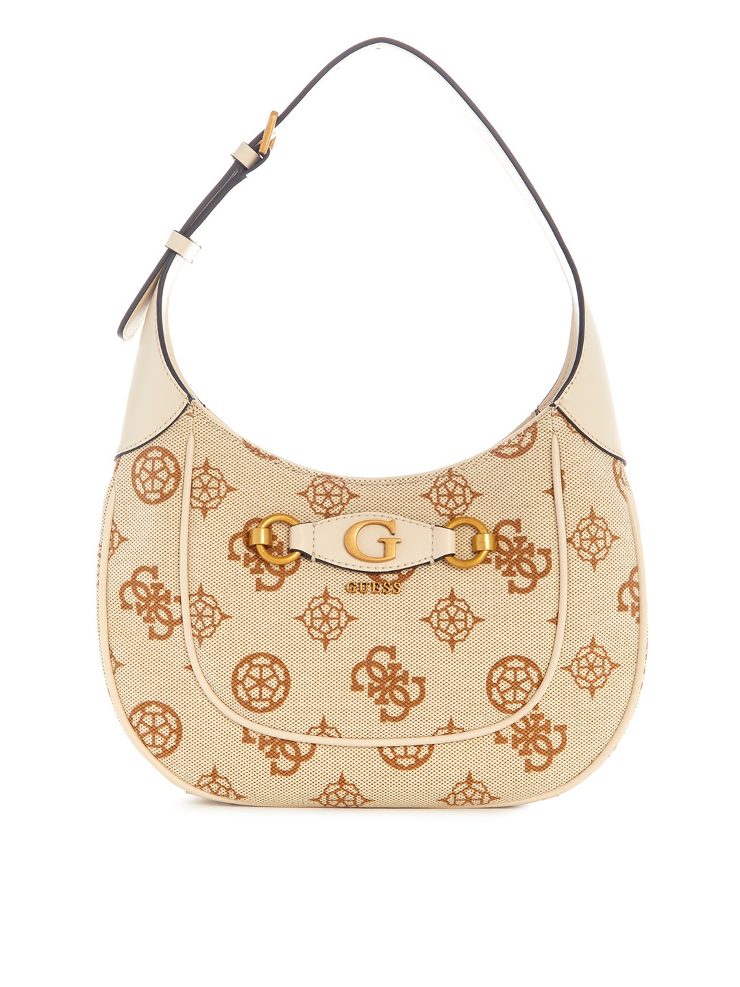 

GUESS Printed PU Structured Shoulder Bag, Beige
