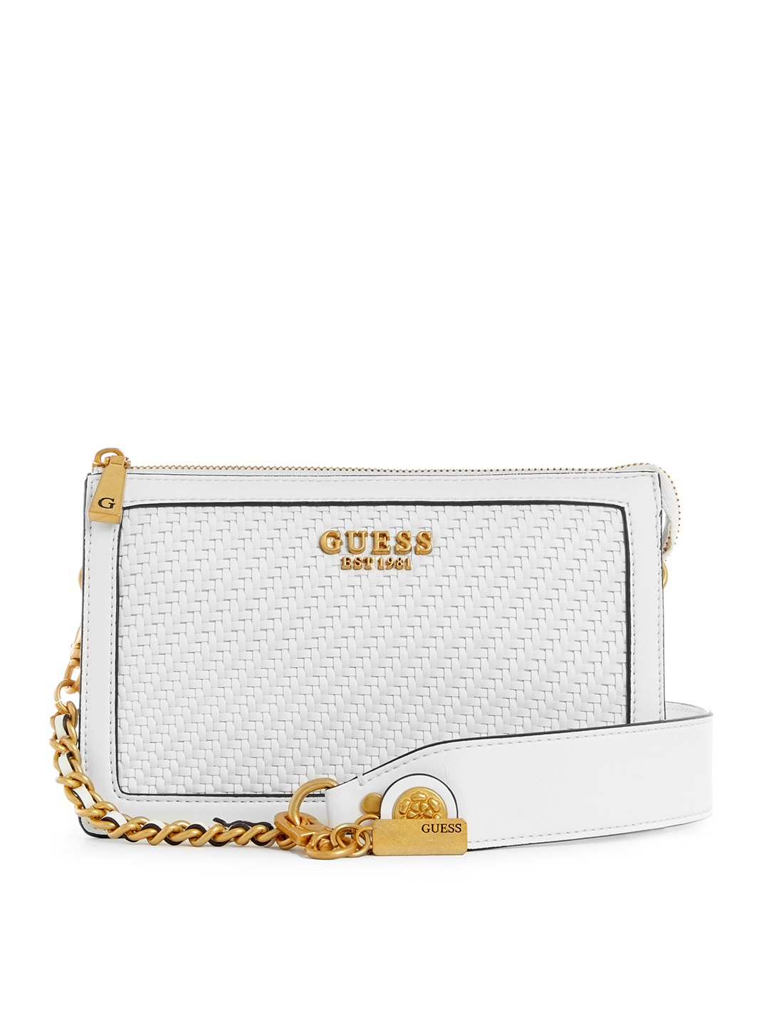 

GUESS Basket Weave Design Structured Shoulder Bag, White