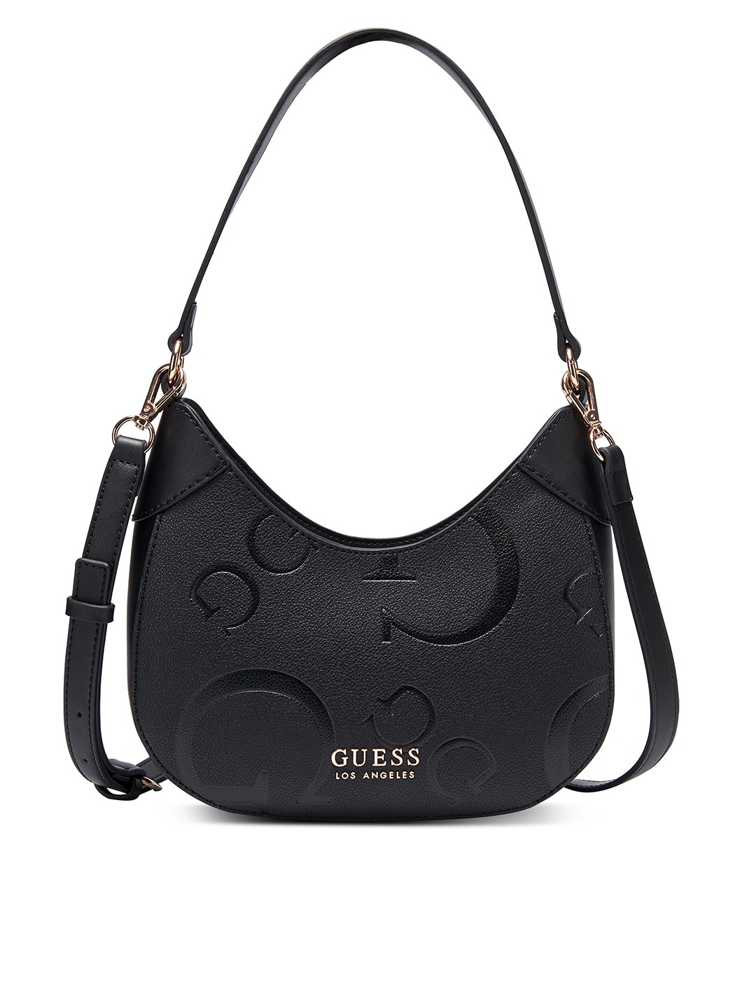 

GUESS Brand Logo Textured Structured Baguette Bag, Black