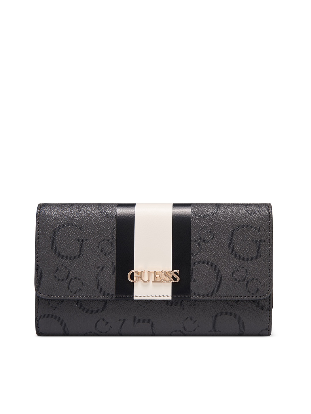 

GUESS Women Brand Logo Printed Three Fold Wallet, Charcoal